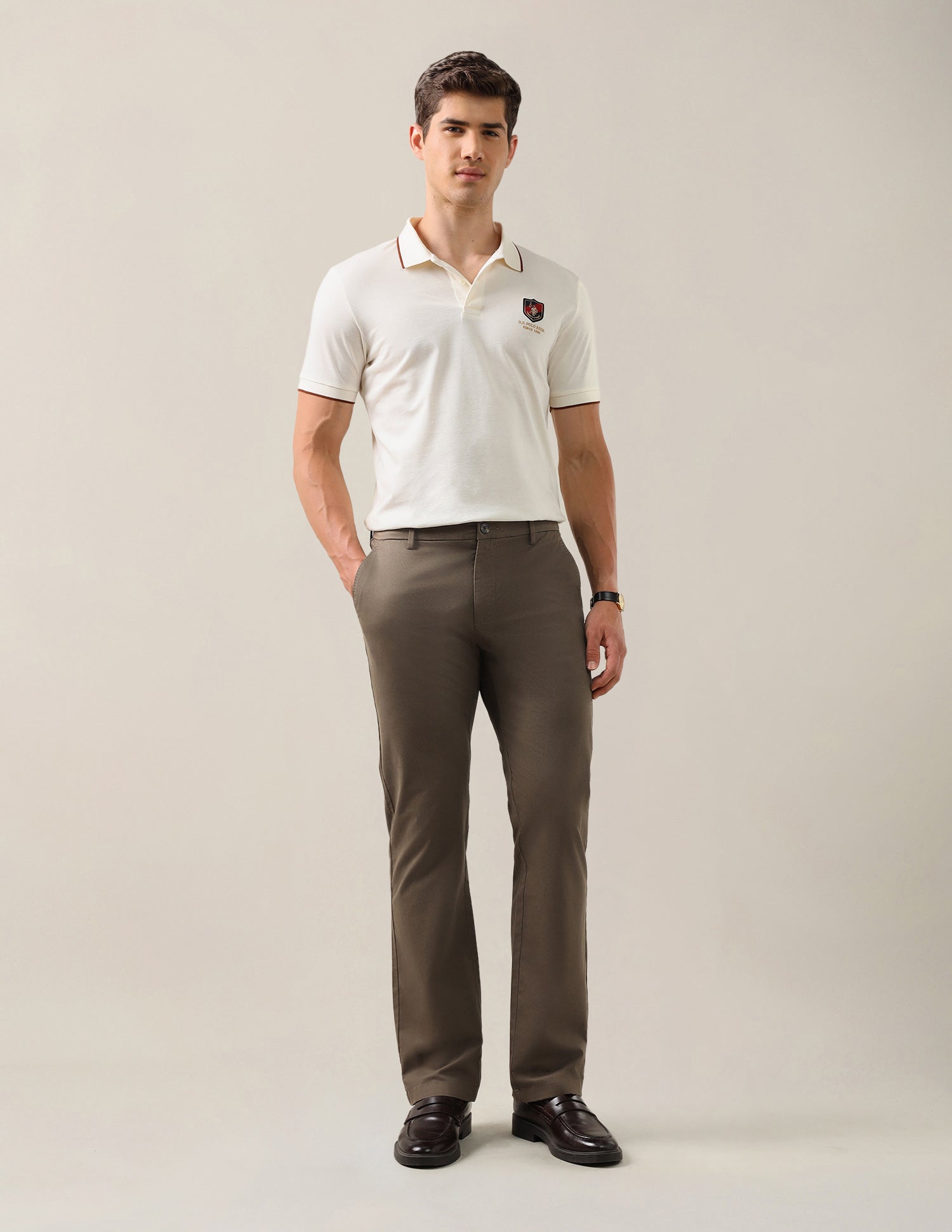Satin Riley Straight Fit Trousers Brown - U.S. Polo Assn. India | Large