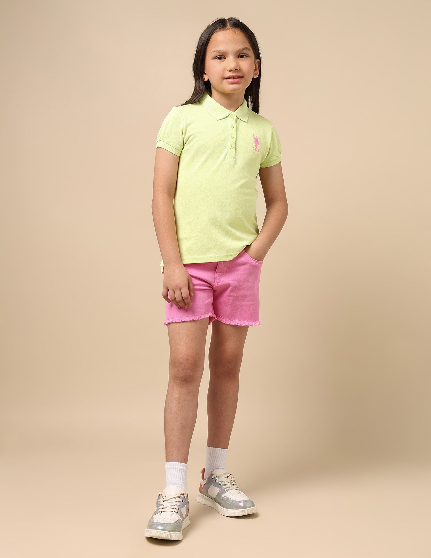 Puff Sleeve Cotton Polo Shirt Light Green - U.S. POLO ASSN. | Large