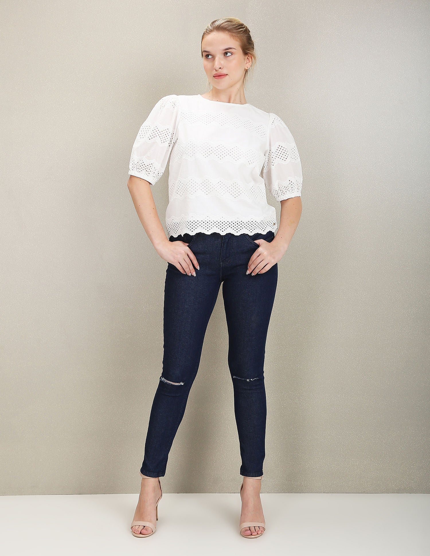 Puff Sleeve Cotton Top White - U.S. Polo Assn. India | Large