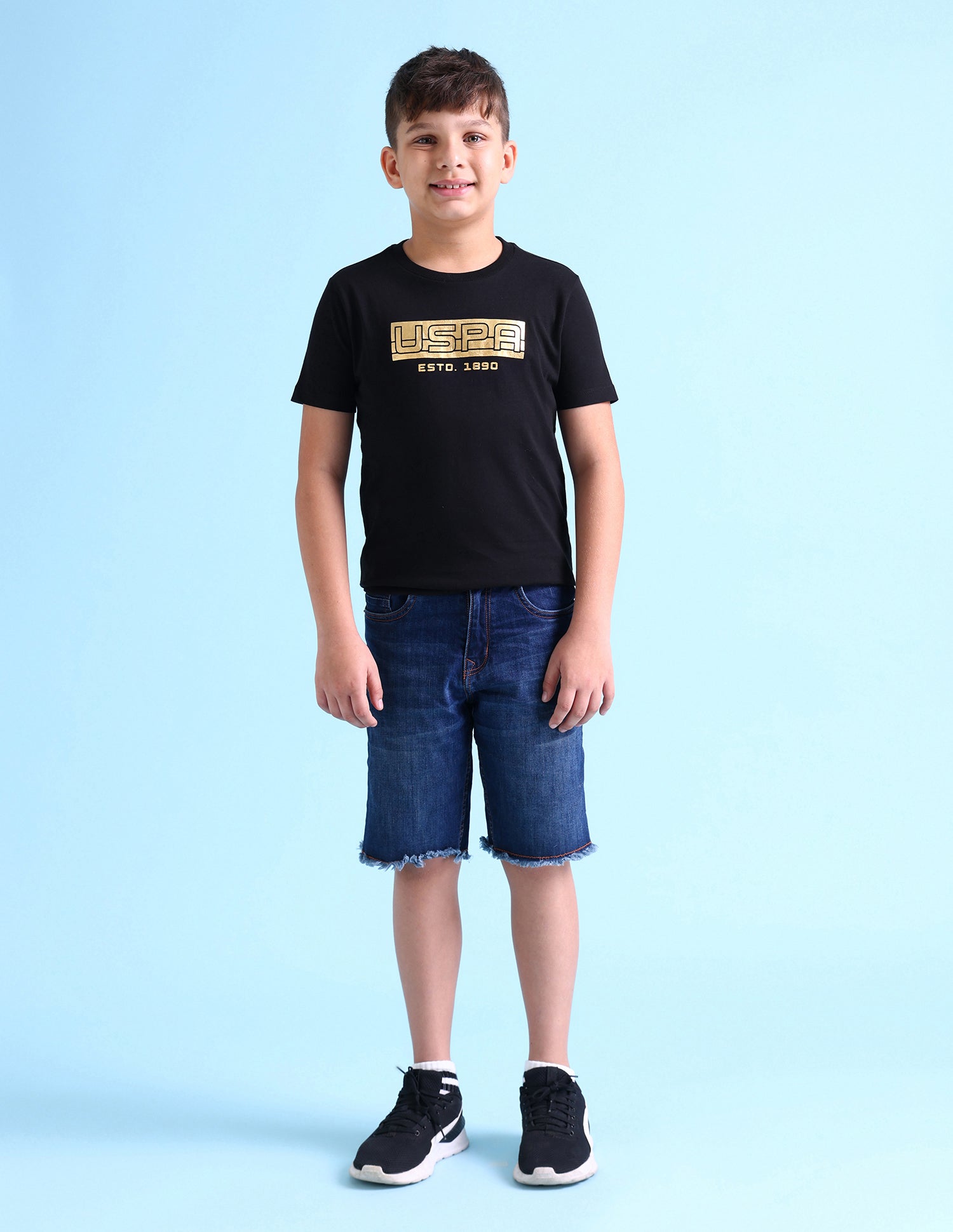 Boys Brand Print Cotton T-Shirt Black - U.S. POLO ASSN. | Large