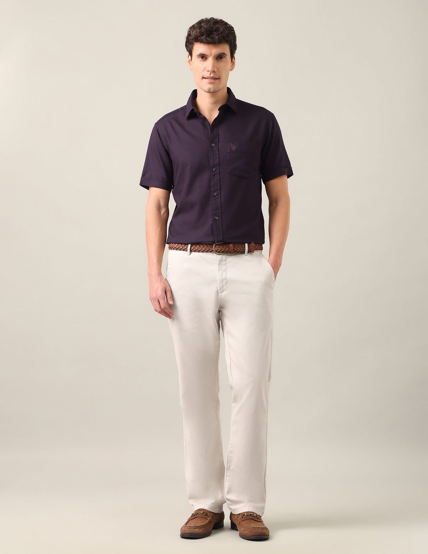 Solid Tailored Fit Shirt Purple - U.S. Polo Assn. India | Large