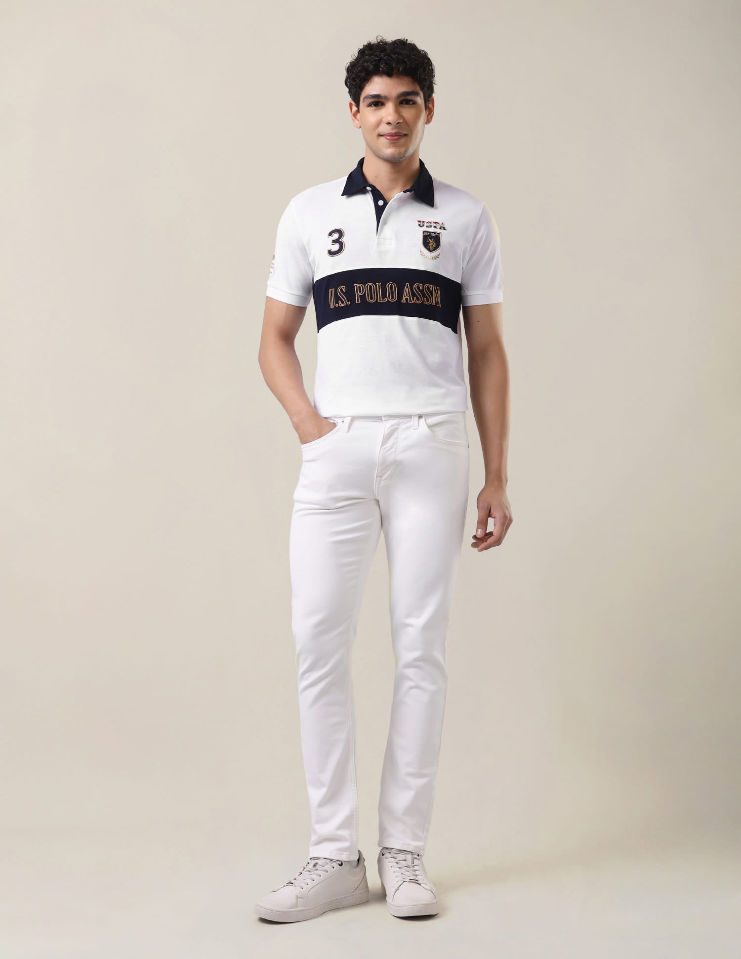 Brand Embroidered Slim Fit Polo Shirt White - U.S. Polo Assn. India | Large
