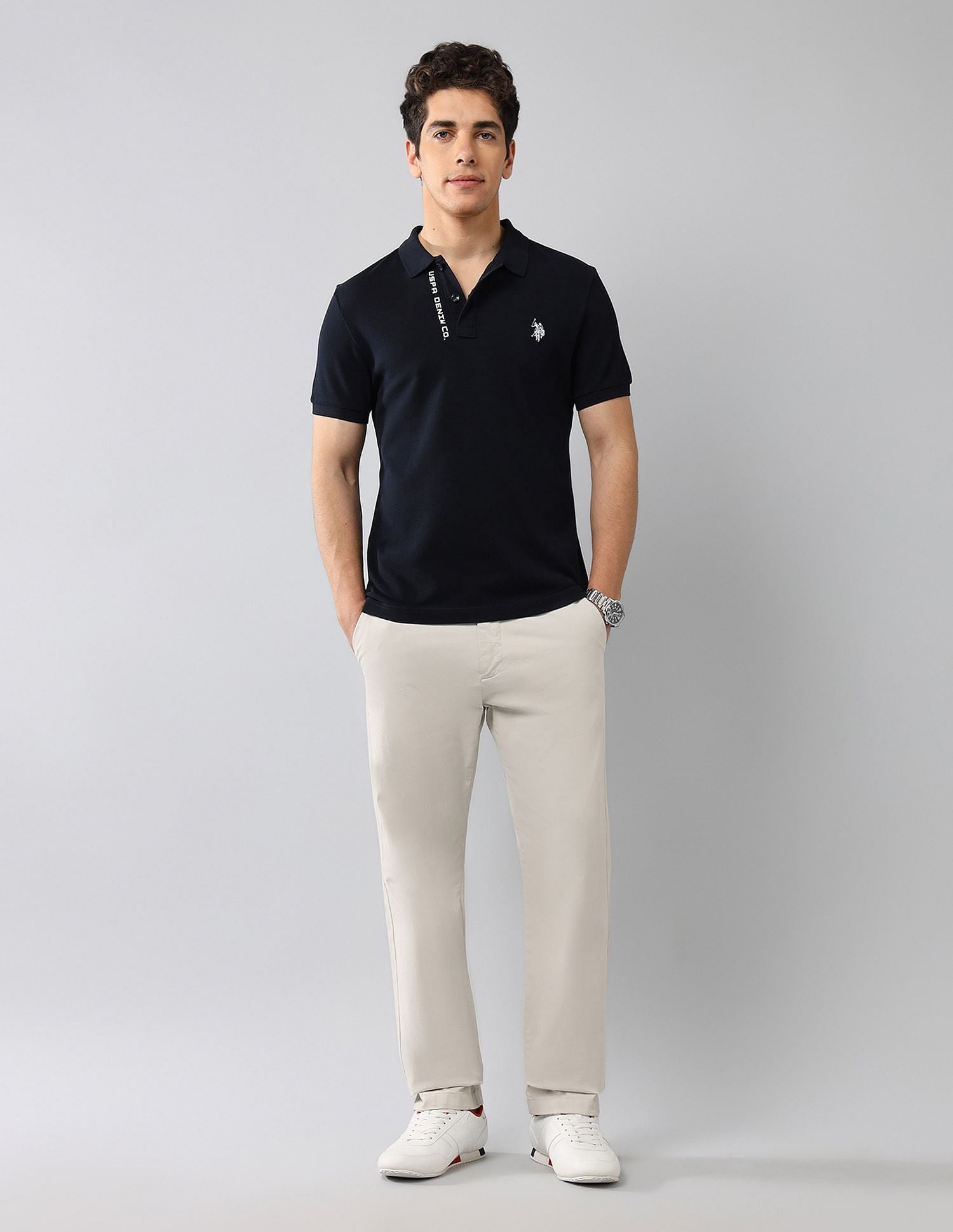 Pure Cotton Muscle Fit Polo Shirt Navy - U.S. POLO ASSN. | Large