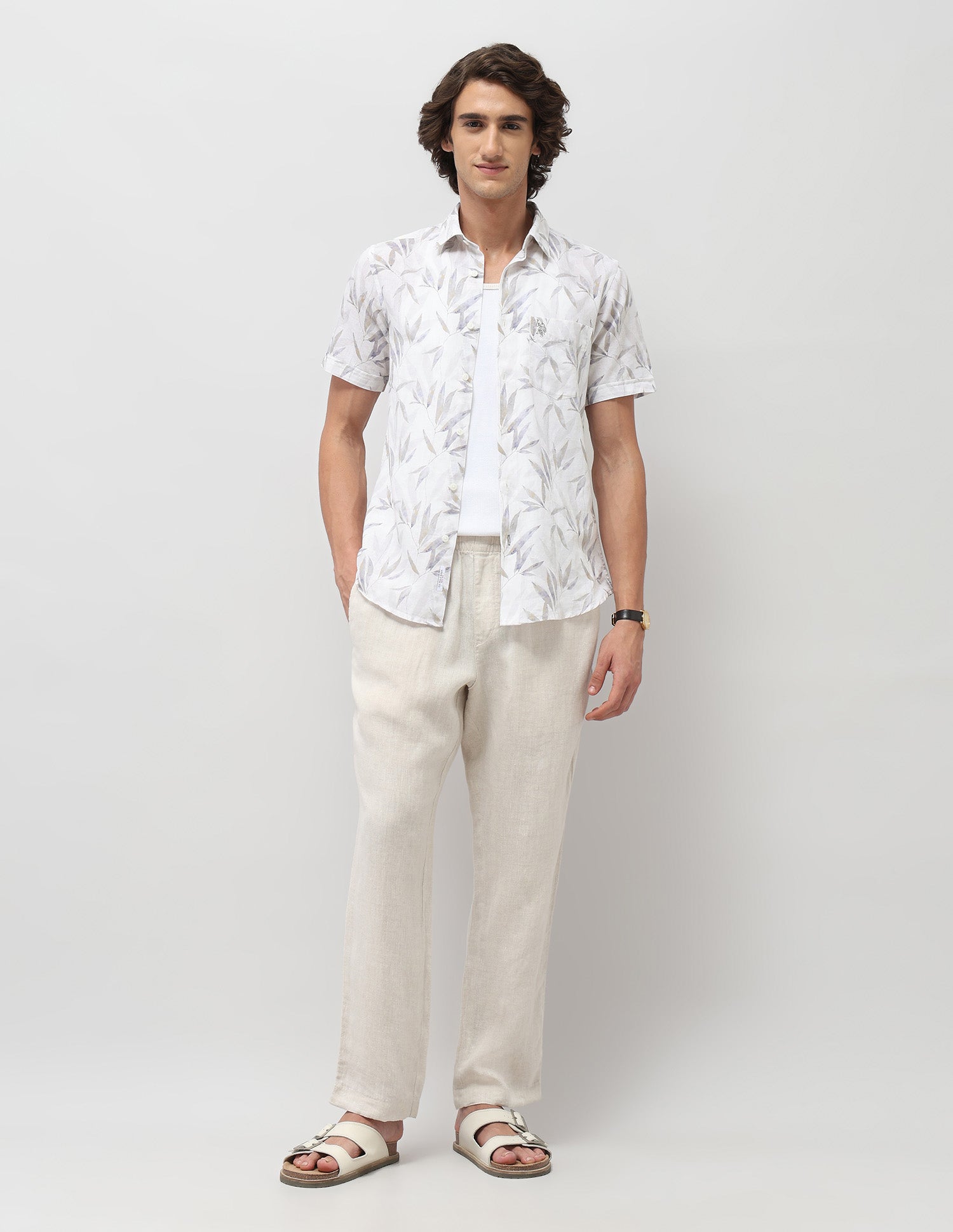 Tropical Printed Tailored Fit Shirt Grey - U.S. POLO ASSN. | Large