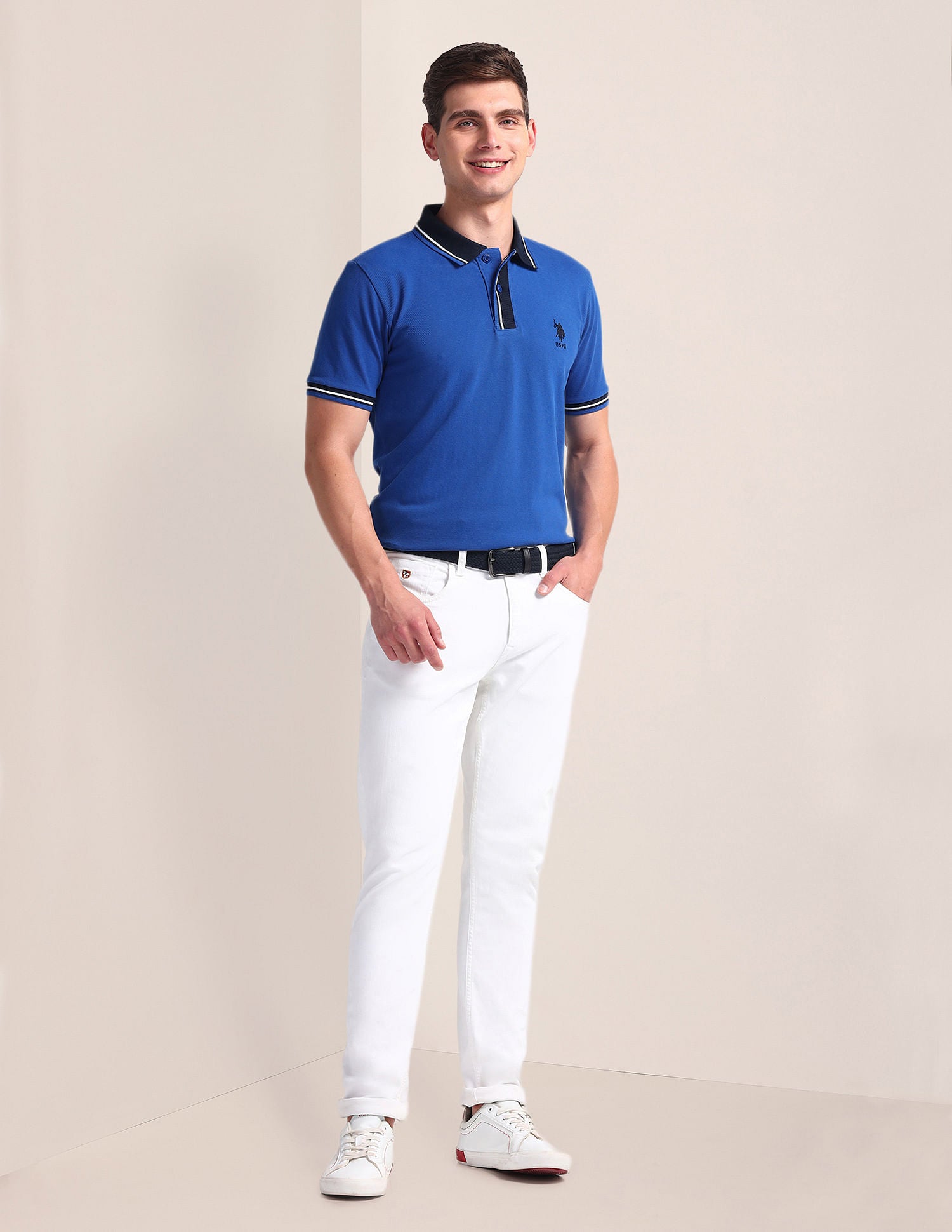Contrast Collar Slim Polo Shirt Blue - U.S. Polo Assn. India | Large