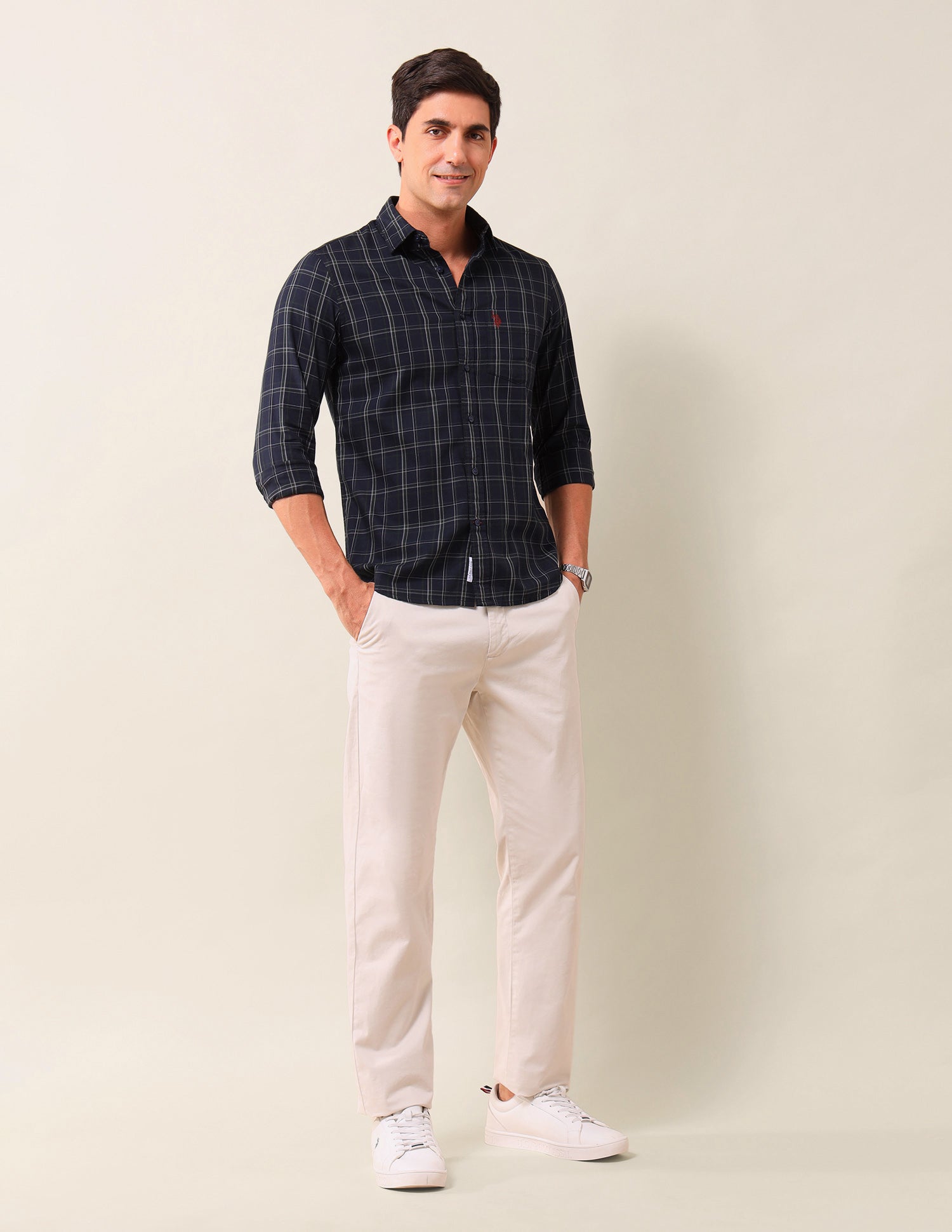 Grid Tattersall Checked Tailored Fit Shirt Navy - U.S. POLO ASSN. | Large