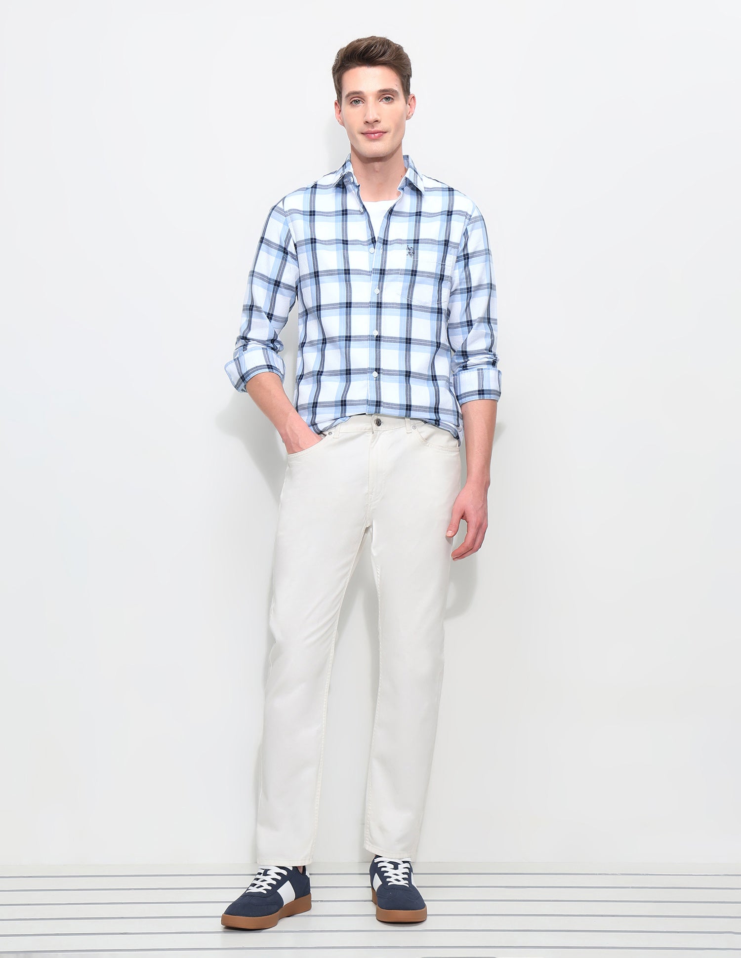 White Harbour Tartan Checked Shirt Blue - U.S. Polo Assn. India | Large