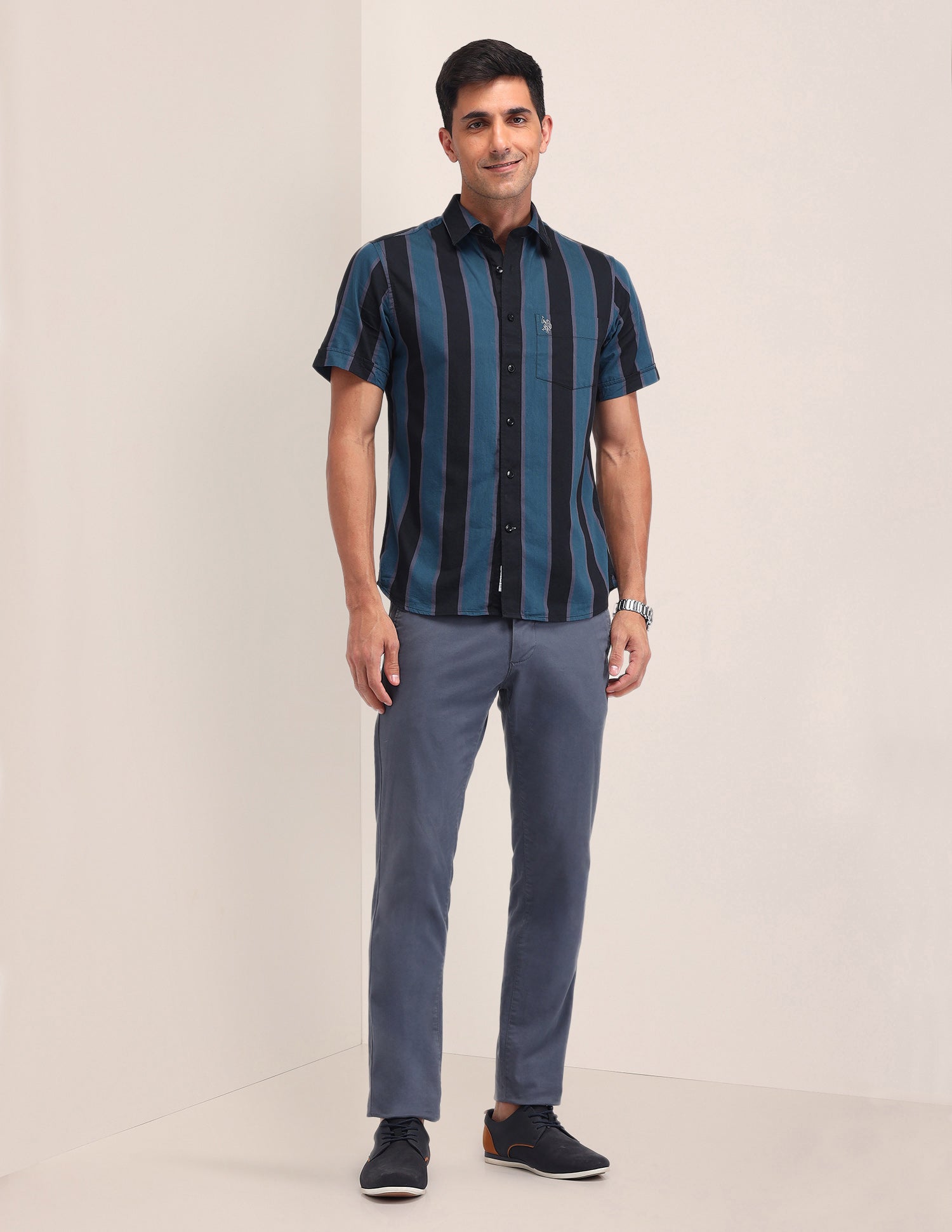 Vertical Striped Tailored Fit Shirt Teal - U.S. Polo Assn. India | Large