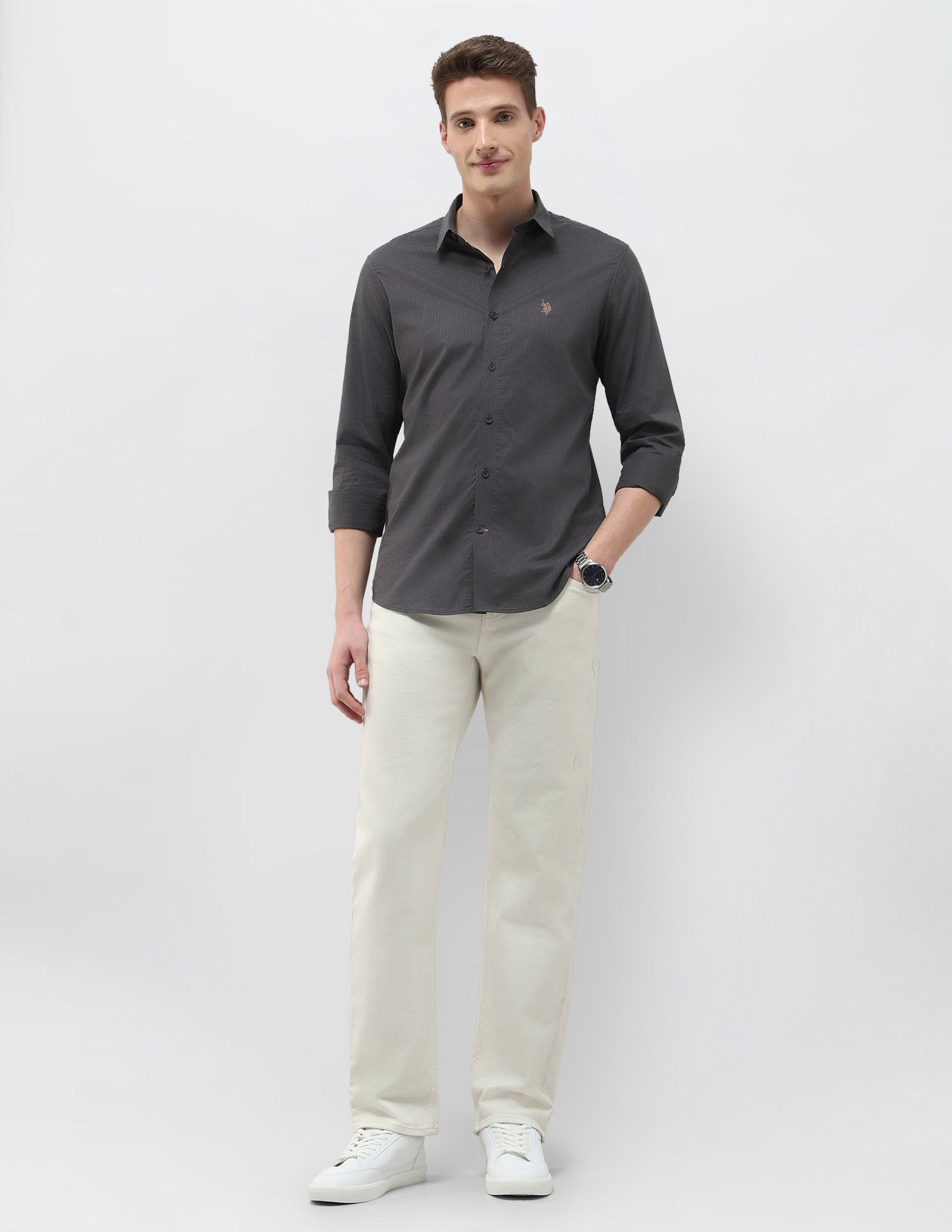 Micro Checked Black & Gold Shirt Dark Grey - U.S. Polo Assn. India | Large