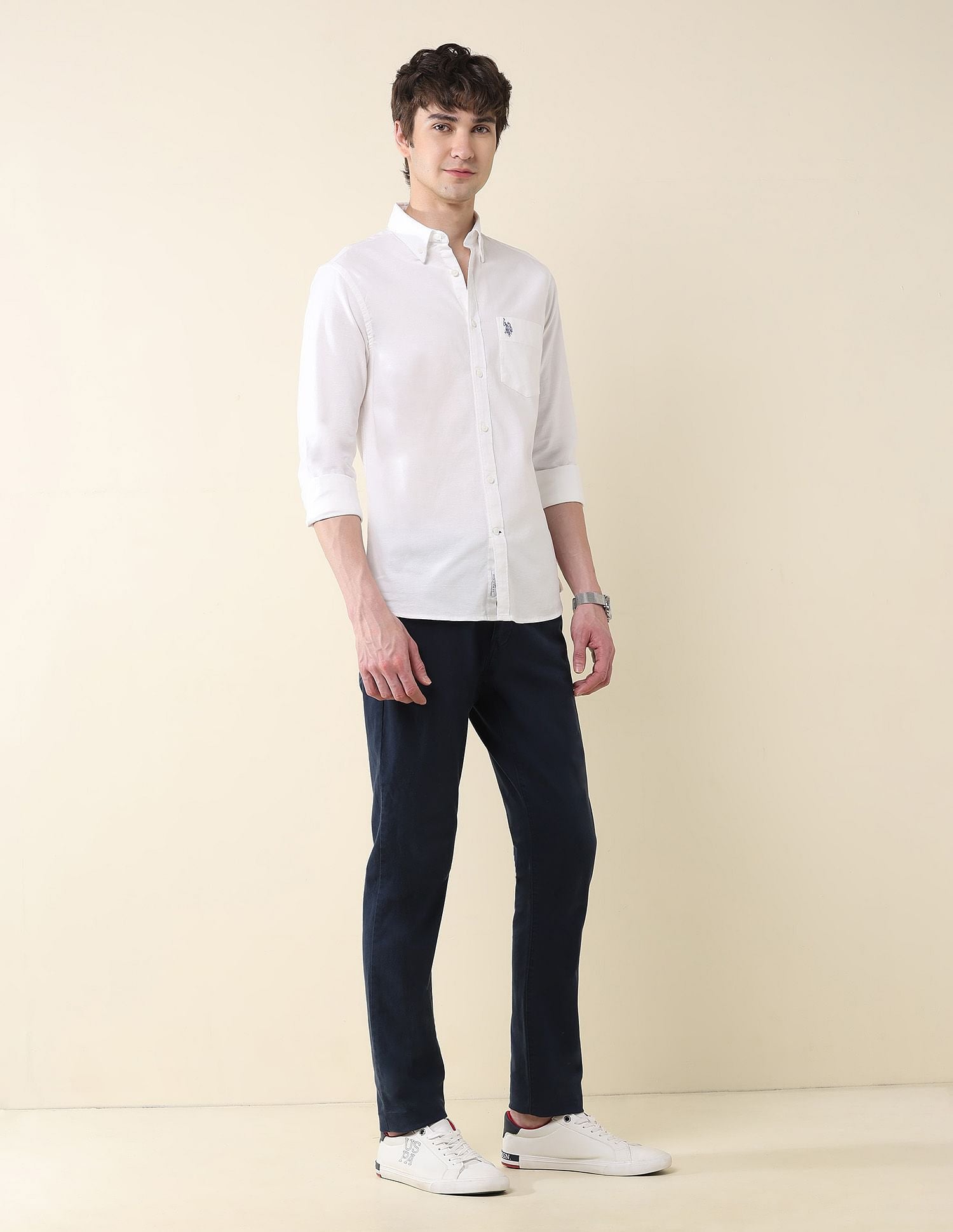 Solid Oxford Stretch Button Down Shirt White - U.S. Polo Assn. India | Large