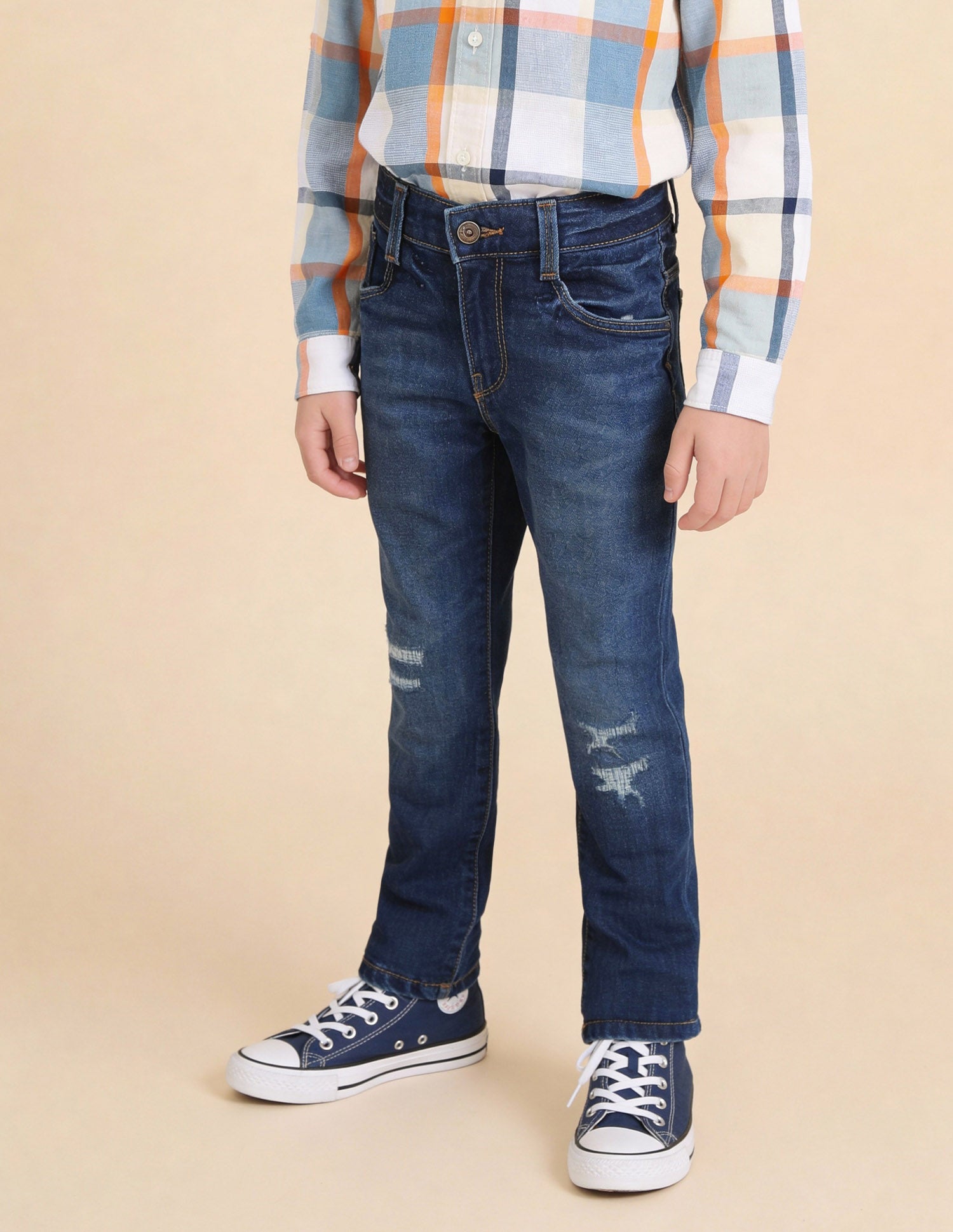 Boys Slim Fit Distressed Jeans Mid Blue - U.S. Polo Assn. India | Large