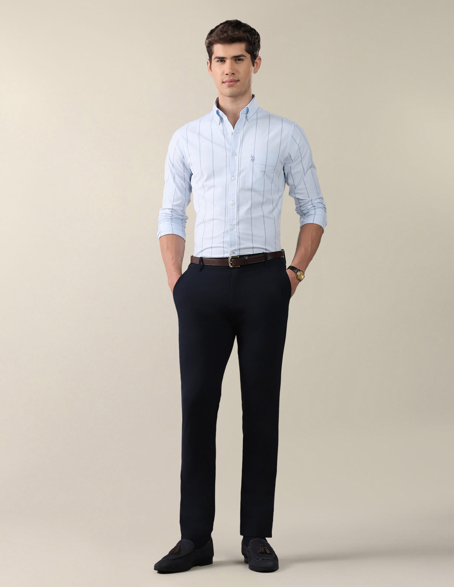 Oxford Vertical Striped Shirt Blue - U.S. Polo Assn. India | Large