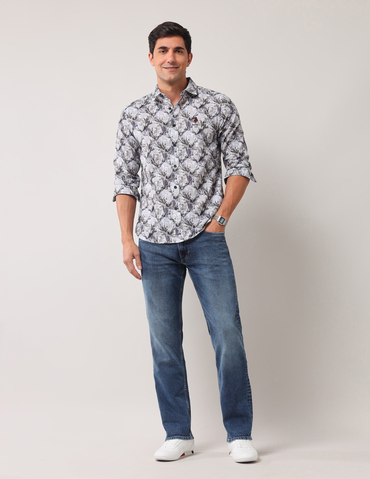 Regular Fit Floral Printed Shirt Light Olive - U.S. POLO ASSN. | Large