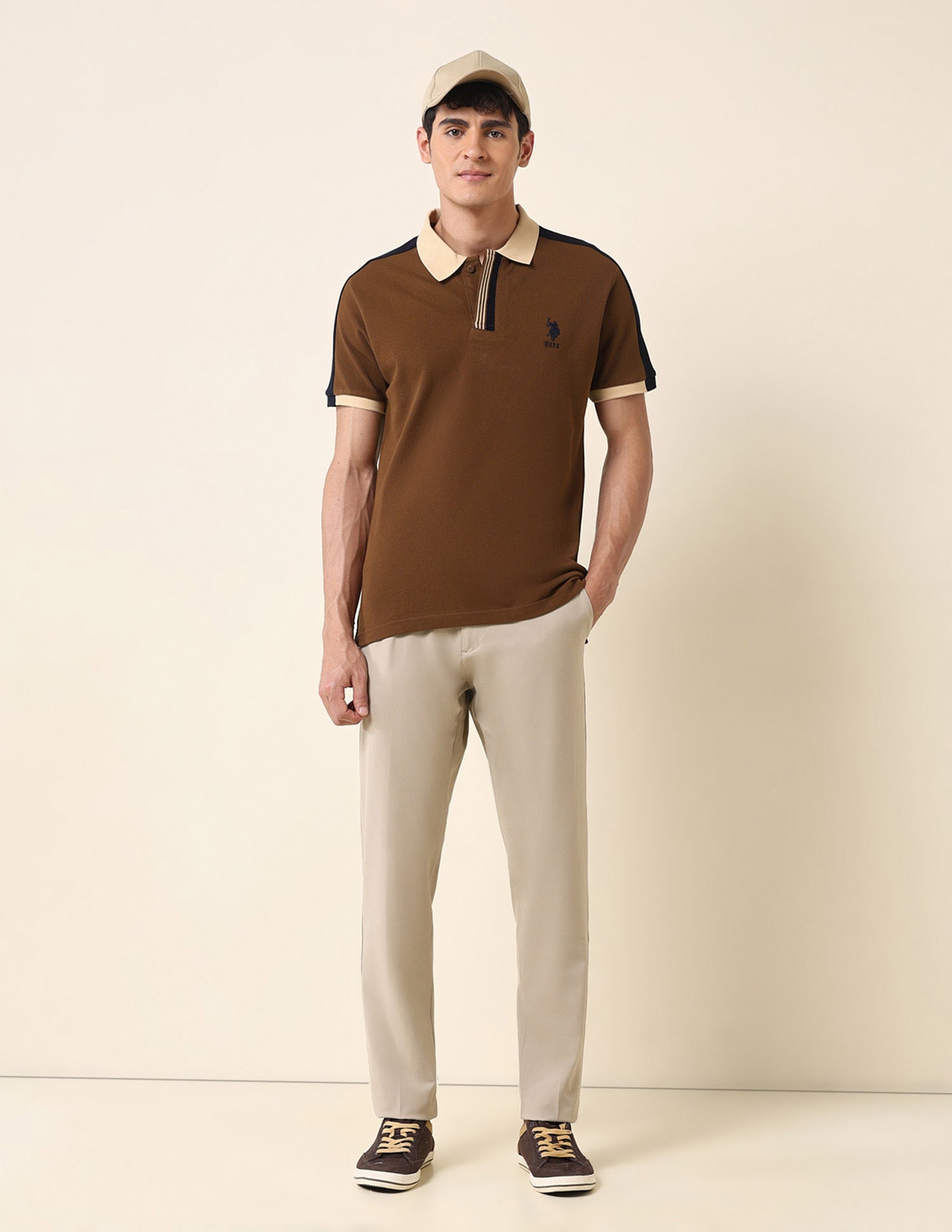Solid Slim Fit Polo Shirt Brown - U.S. Polo Assn. India | Large