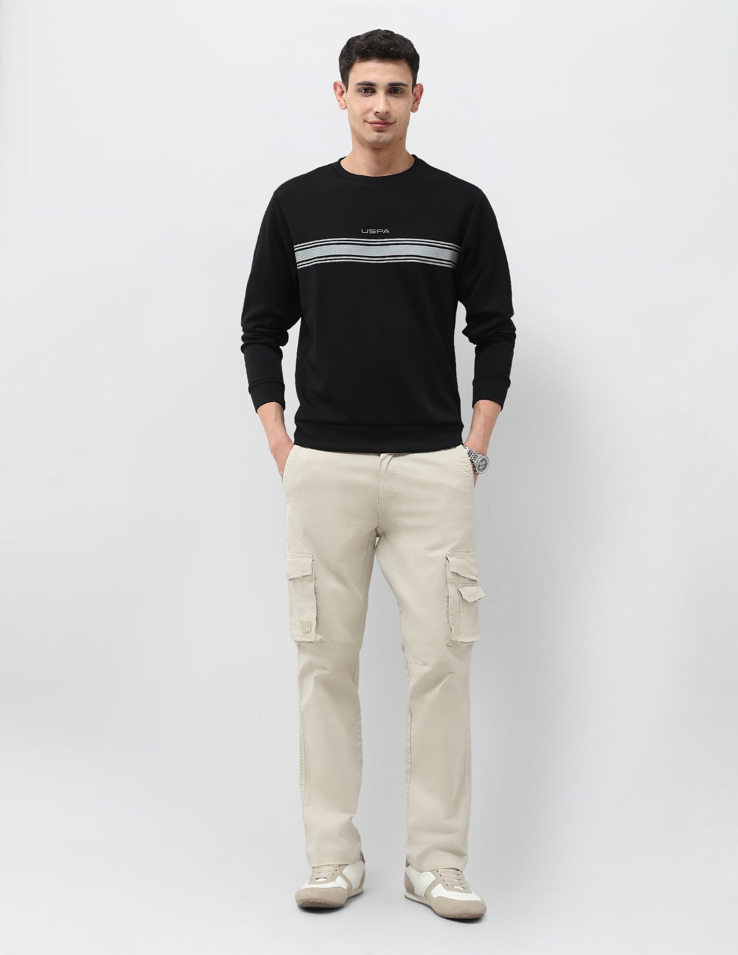 Horizontal Striped Regular Fit Sweatshirt Black - U.S. POLO ASSN. | Large