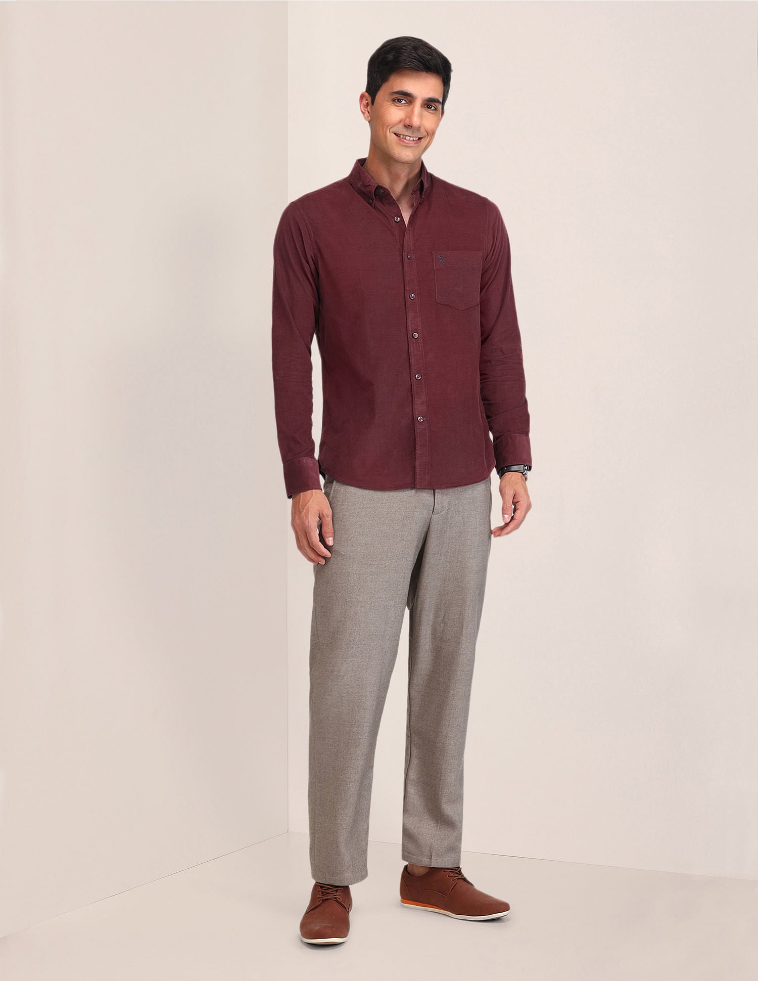 Tailored Fit Corduroy Shirt Maroon - U.S. Polo Assn. India | Large