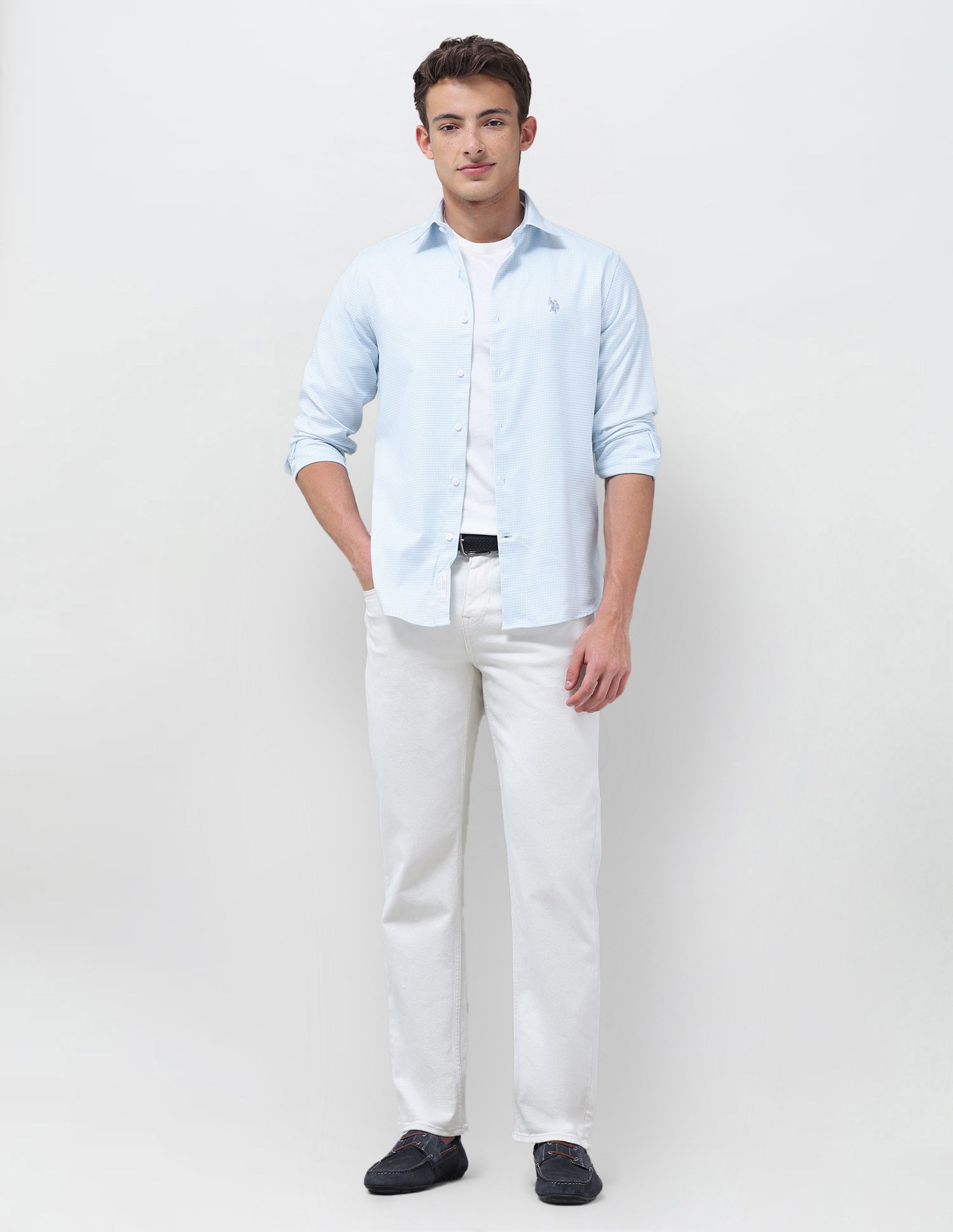 Tailored Fit Micro Checked Shirt Blue - U.S. Polo Assn. India | Large