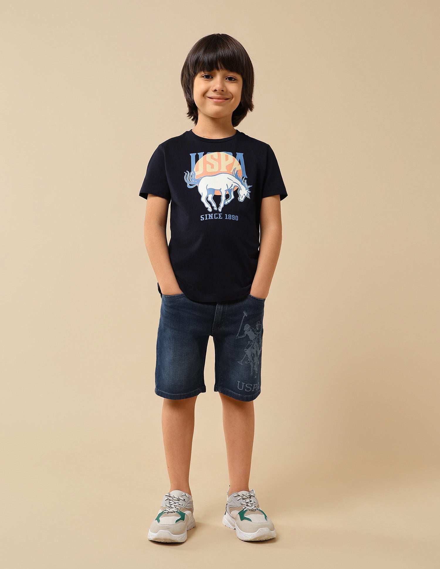 Boys Graphic Brand Printed Regular Fit T-Shirt Blue - U.S. POLO ASSN. | Large