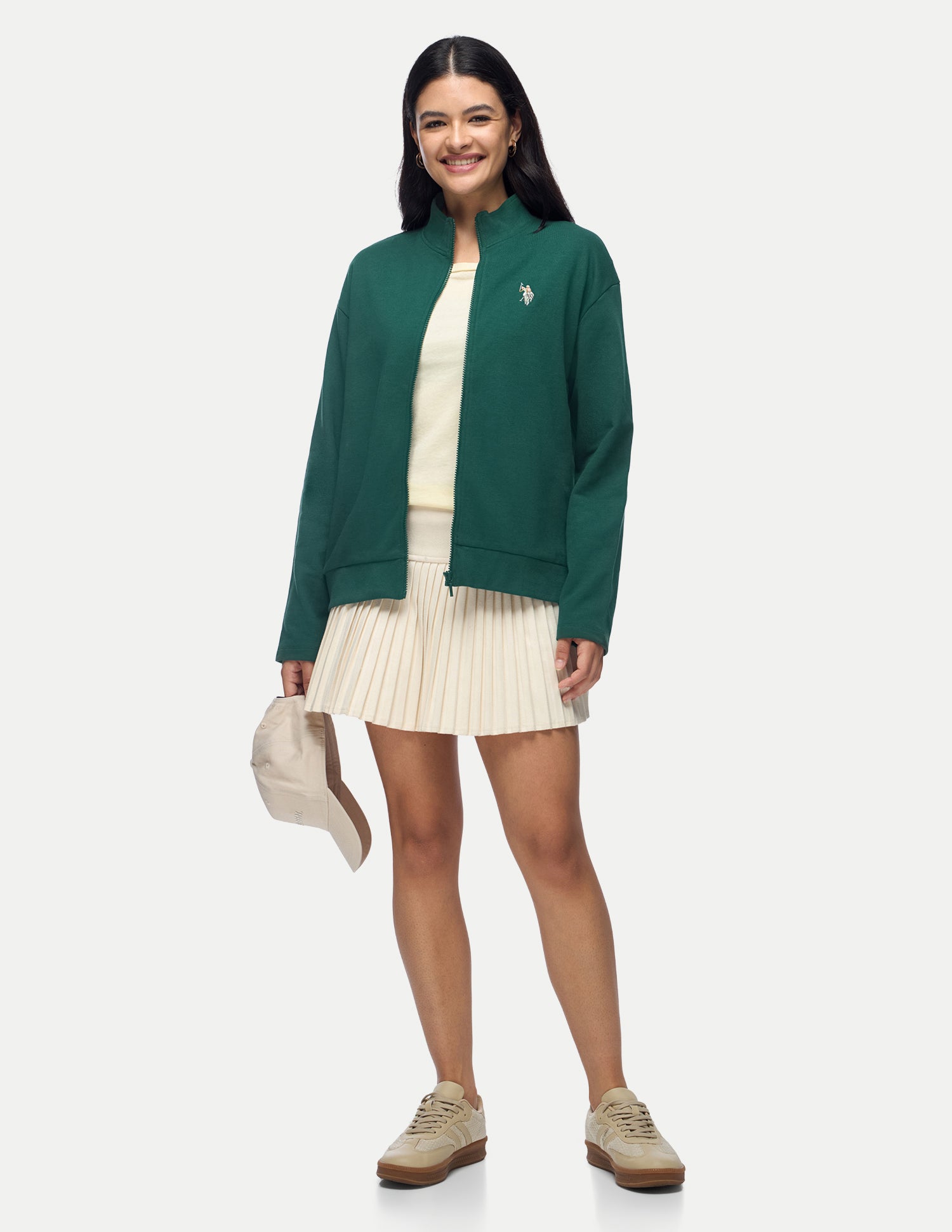 Solid Regular Fit Zipper Sweatshirt Dark Green - U.S. Polo Assn. India | Large