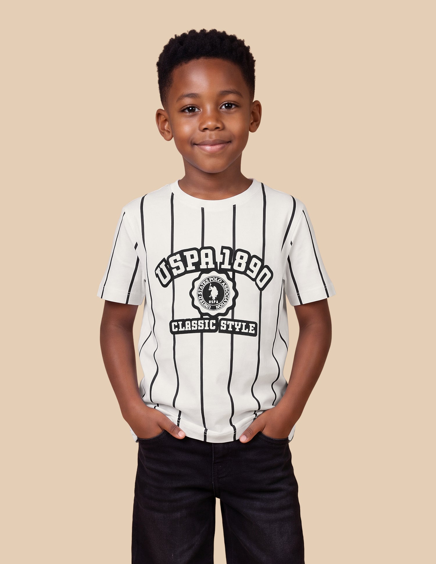Vertical Striped Regular Fit T-Shirt Off White - U.S. Polo Assn. India | Large