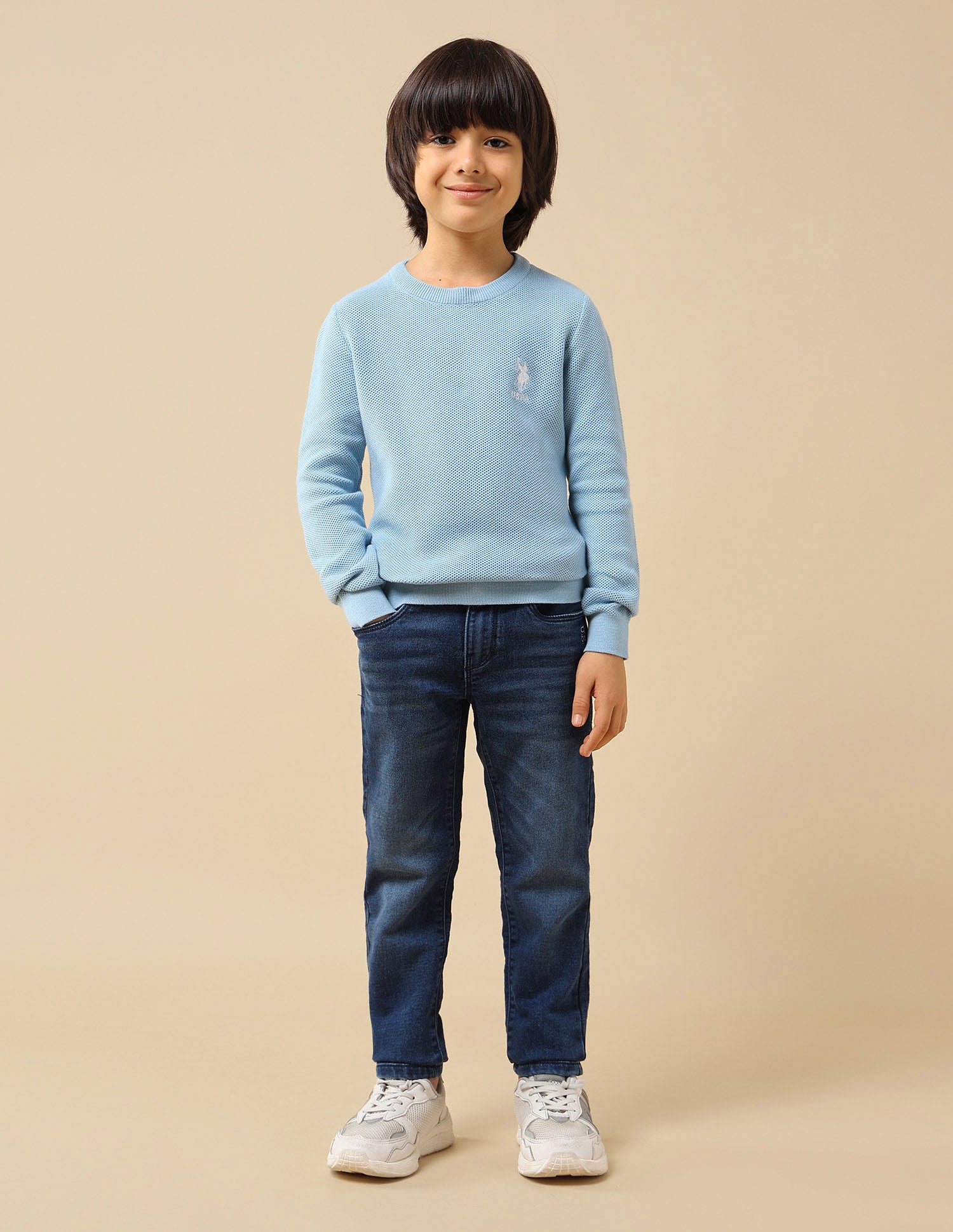 Boys Textured Regular Fit Sweater Light Blue - U.S. POLO ASSN. | Large