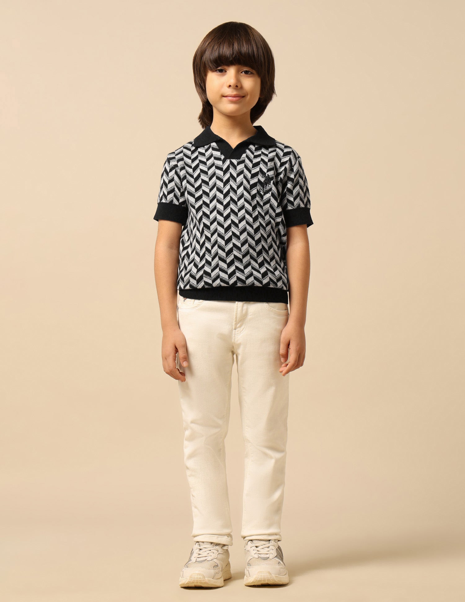 Boys Geometric Patterned Knit Regular Fit Polo Shirt Black - U.S. POLO ASSN. | Large