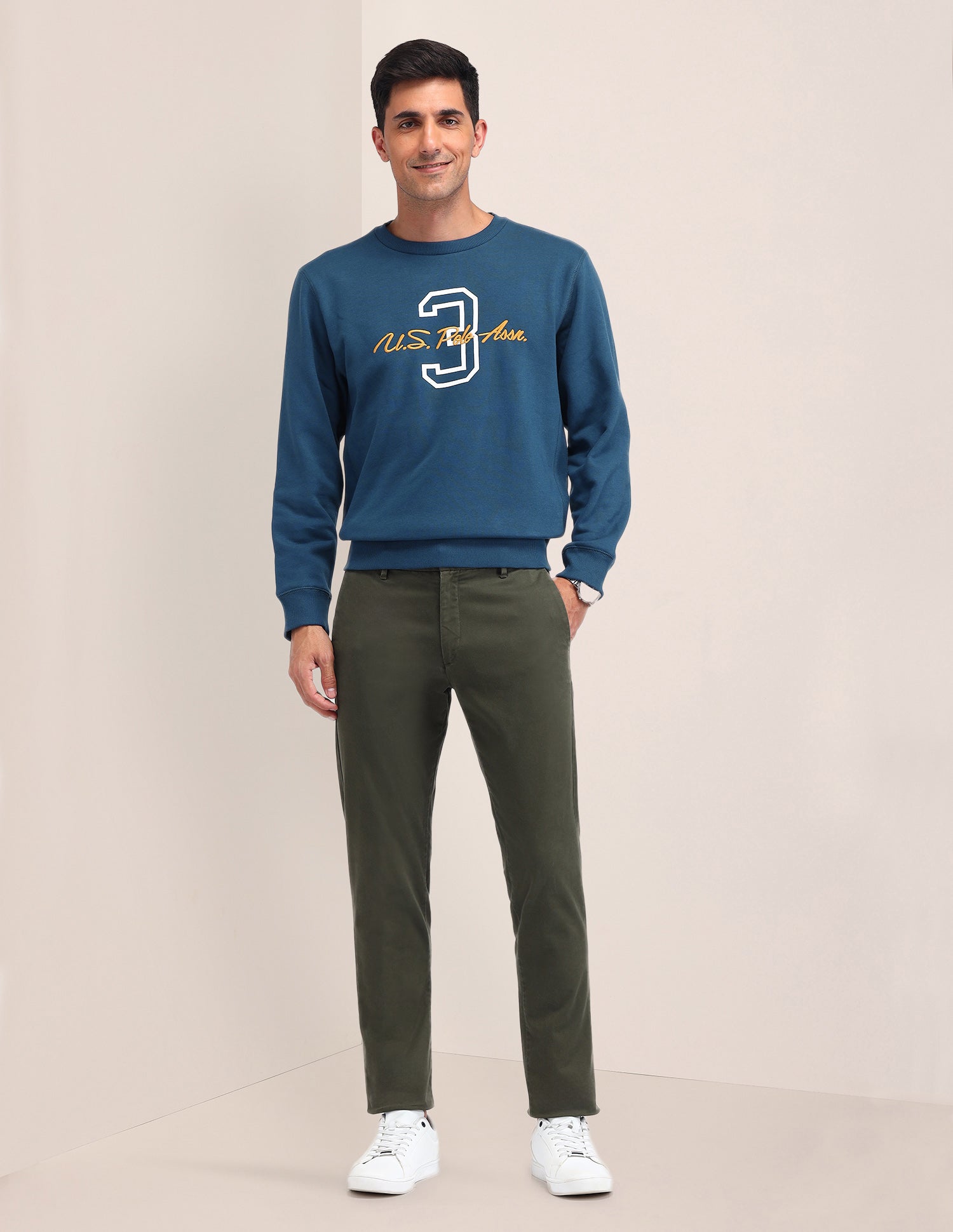 Graphic Printed Regular Fit Sweatshirt Teal - U.S. Polo Assn. India | Large