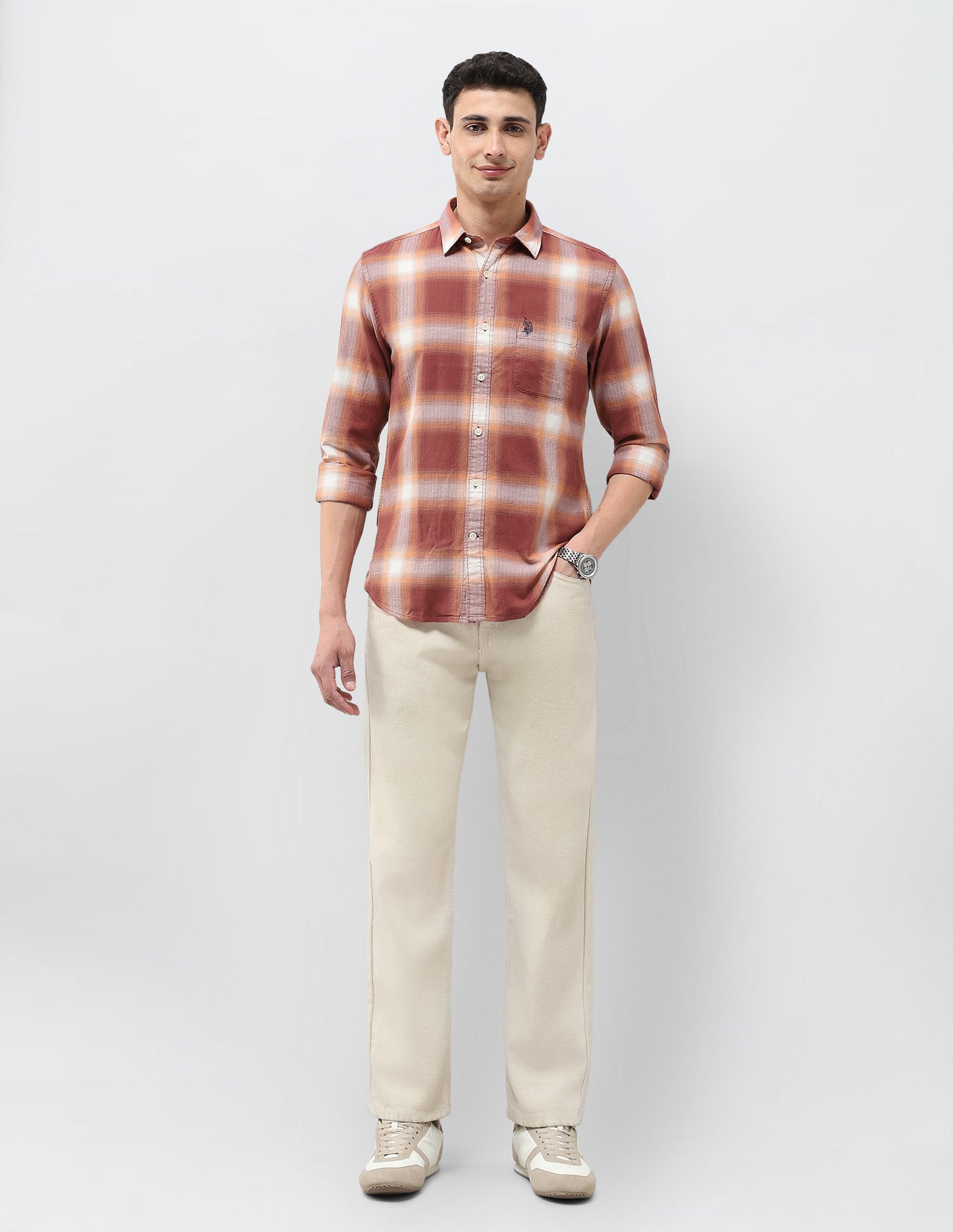 Plaid Checked Regular Fit Shirt Rust - U.S. Polo Assn. India | Large