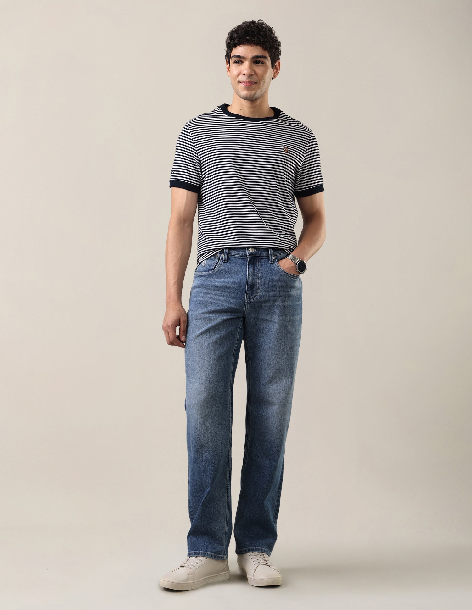 Shawn Relaxed Fit Blue Jeans Mid Blue - U.S. Polo Assn. India | Large