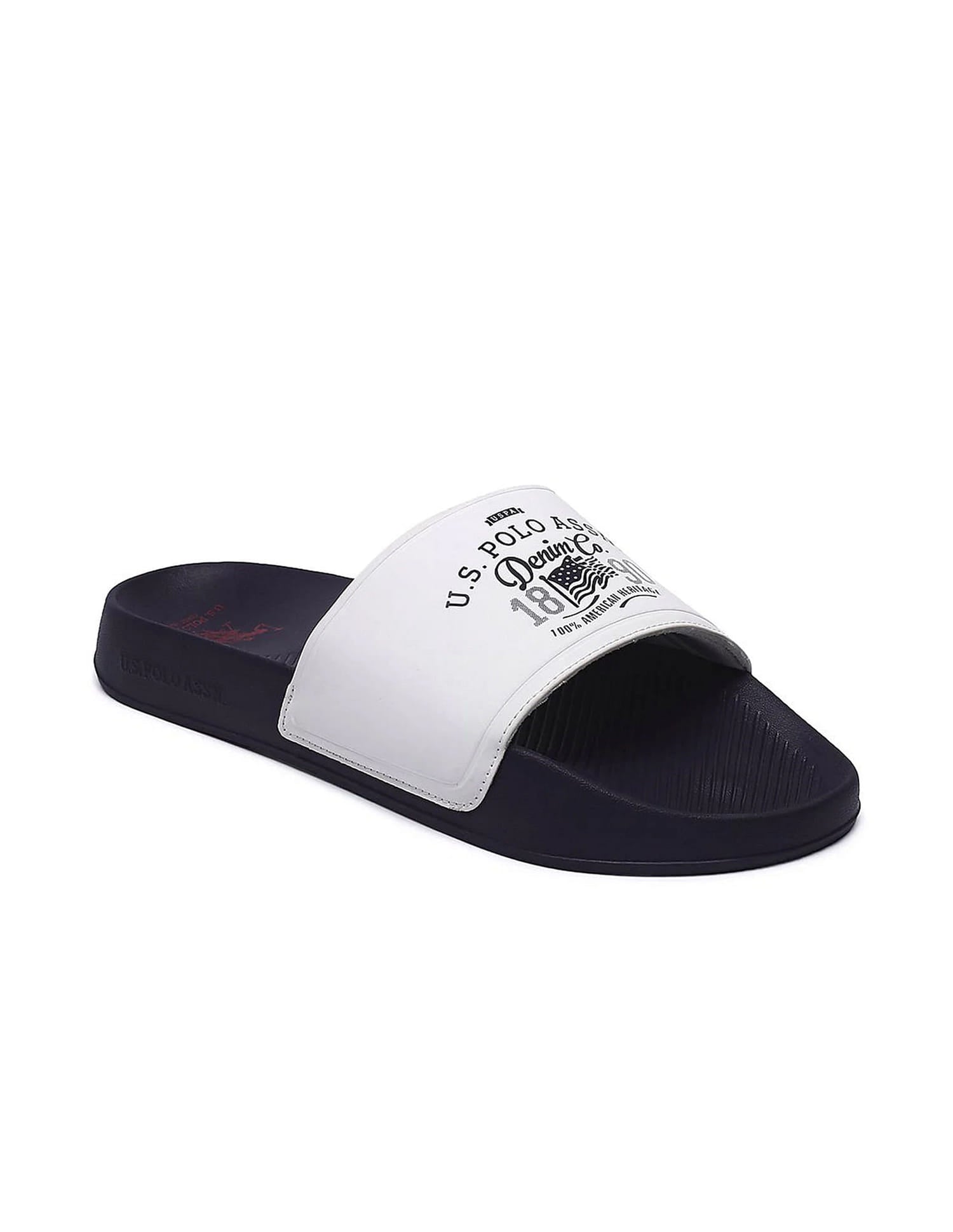 Men Brand Print Open Toe Toplin 5.0 Slides White - U.S. Polo Assn. India | Large
