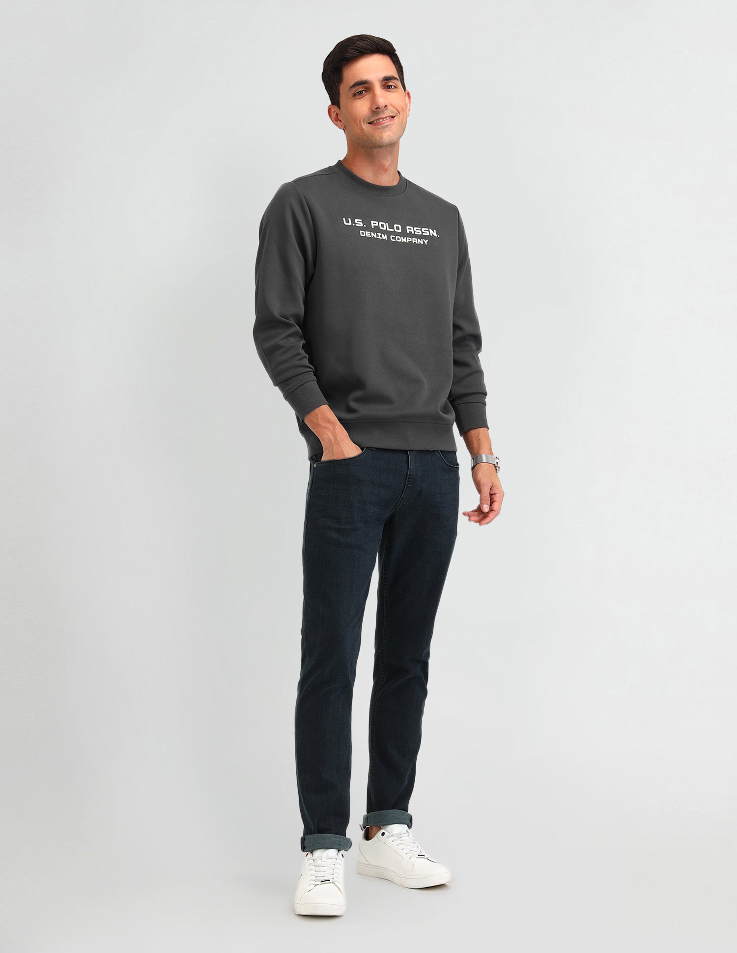 Brand Printed Regular Fit Sweatshirt Dark Grey - U.S. POLO ASSN. | Large