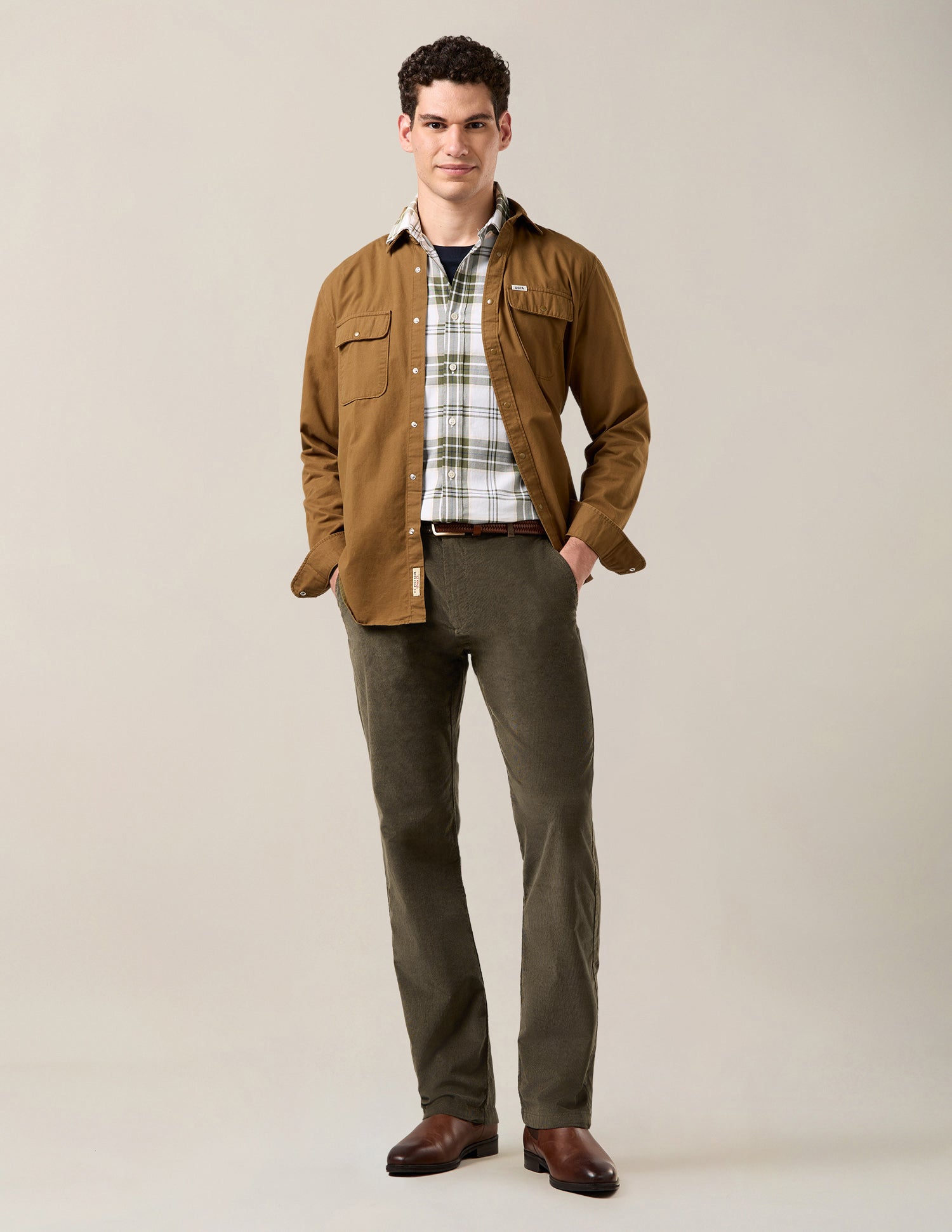 Riley Straight Fit Corduroy Trousers Light Olive - U.S. Polo Assn. India | Large