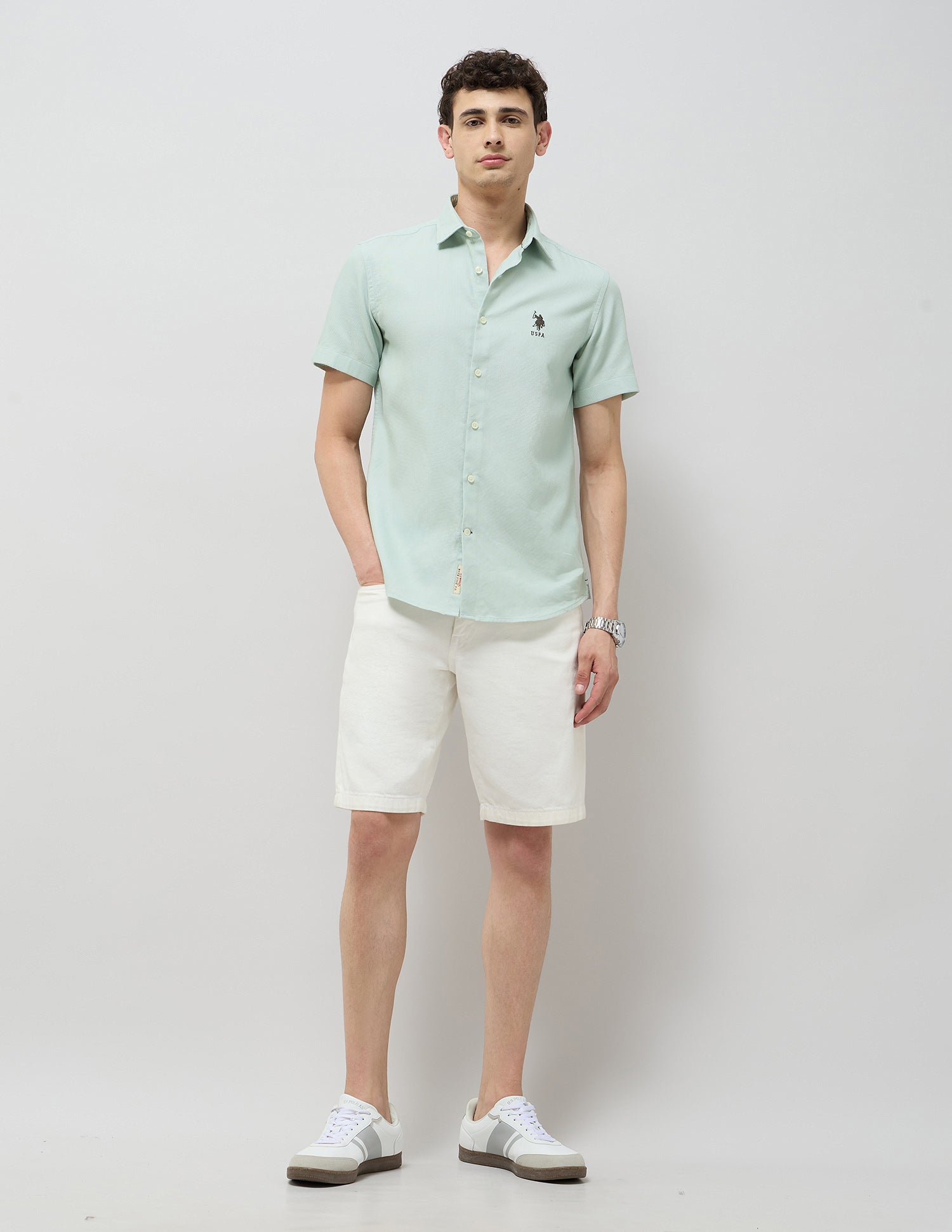 Textured Regular Fit Shirt Light Green - U.S. Polo Assn. India | Large