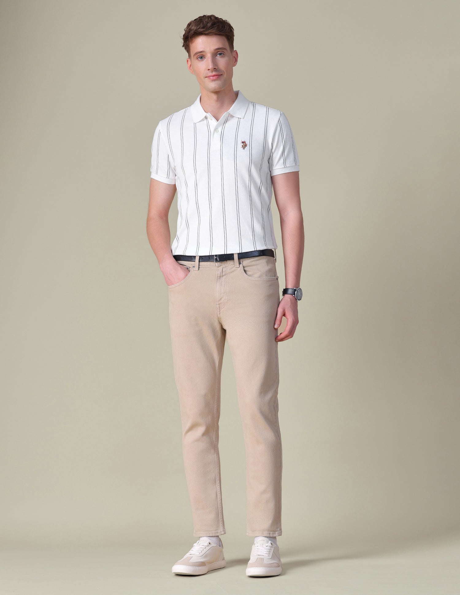 Vertical Striped Slim Fit Polo Shirt Ivory - U.S. POLO ASSN. | Large