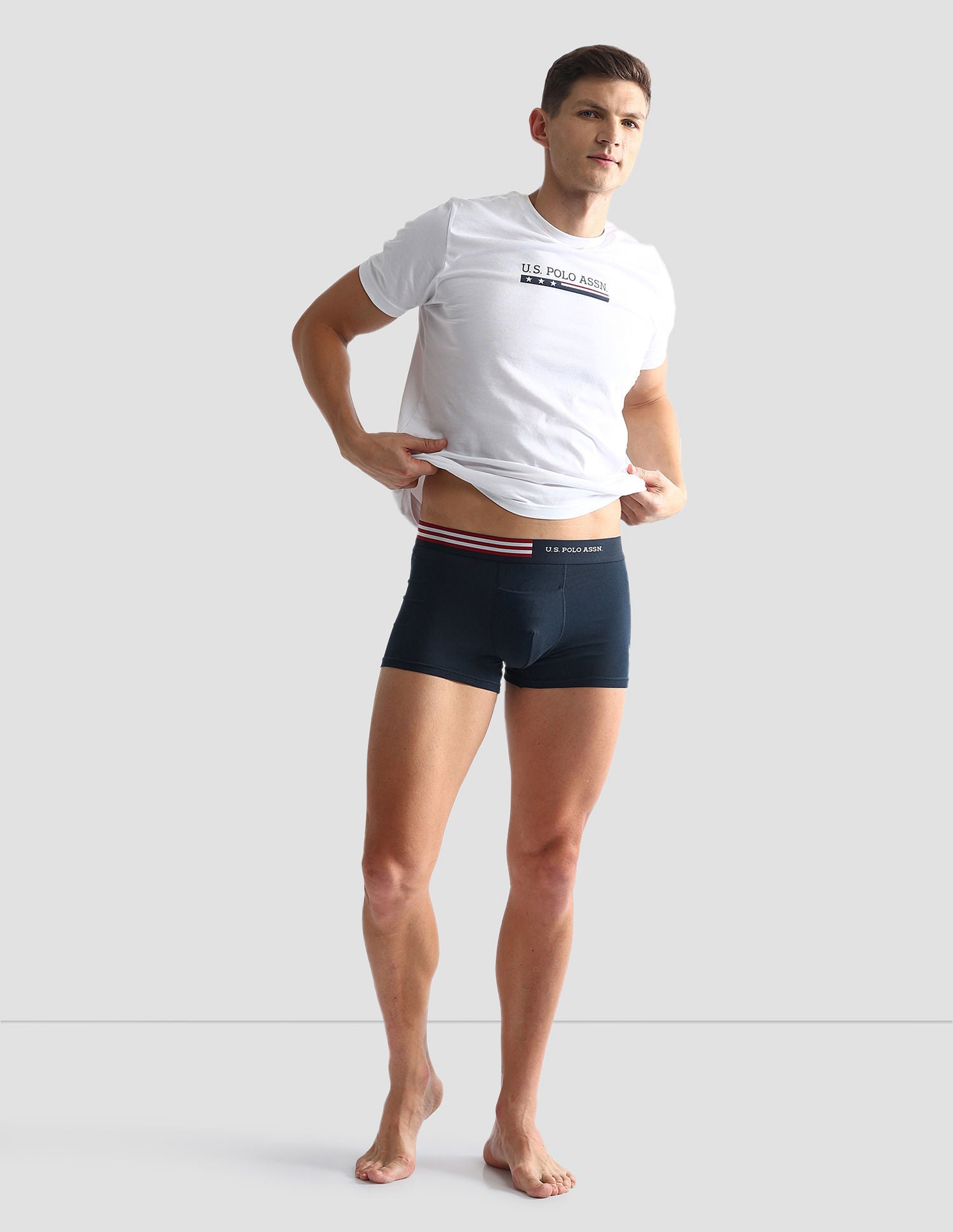 Flag Elastic Antibacterial OET06 Trunks - Pack Of 2 Beige and Navy - U.S. POLO ASSN. | Large