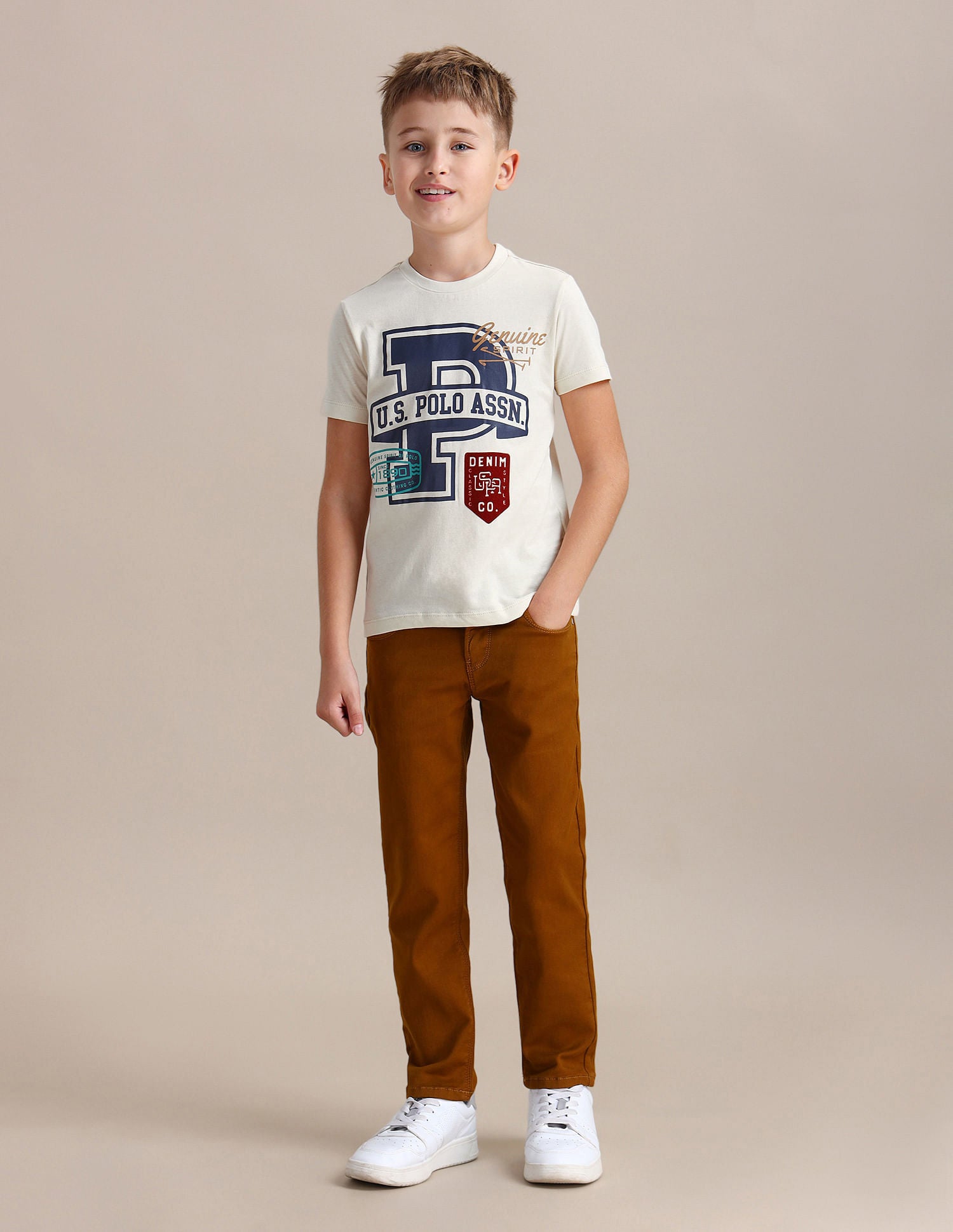 Boys Brand Print Regular Fit T-shirt Off White - U.S. POLO ASSN. | Large