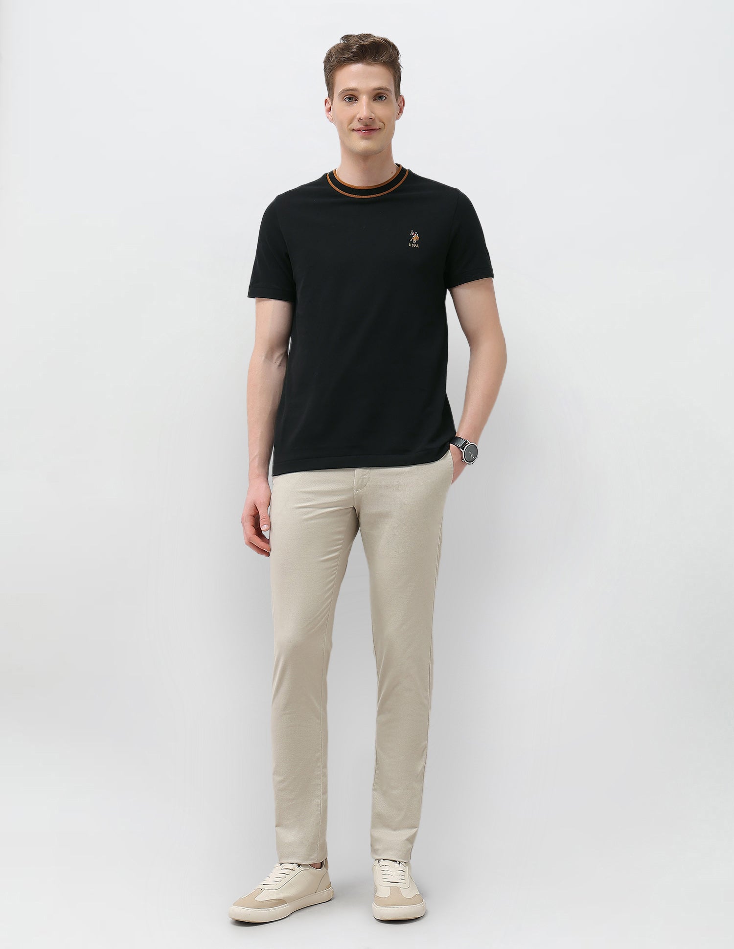 Solid Sotogrande Slim Fit T-Shirt Black - U.S. Polo Assn. India | Large