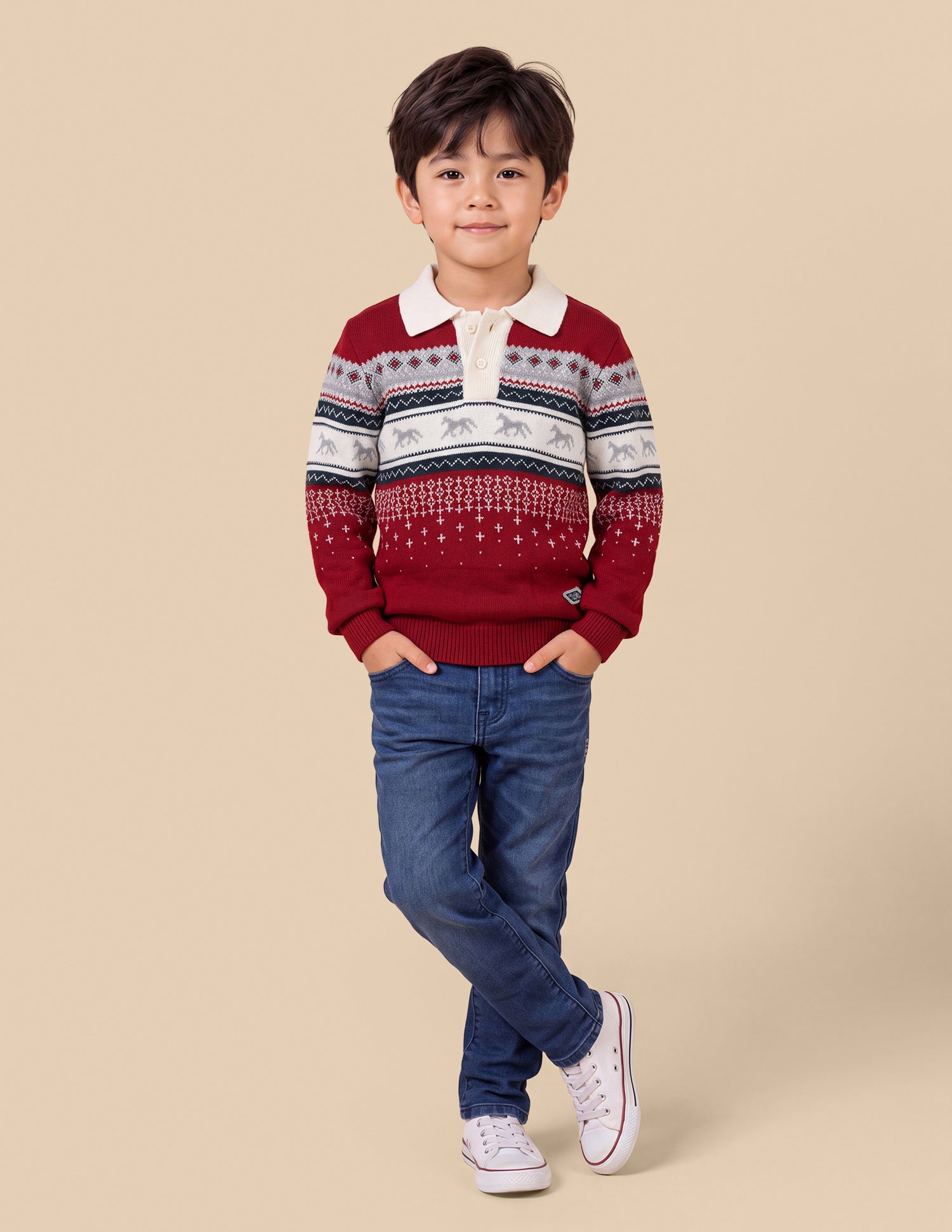 Geometric Patterned Knit Regular Fit Sweater Red - U.S. Polo Assn. India | Large