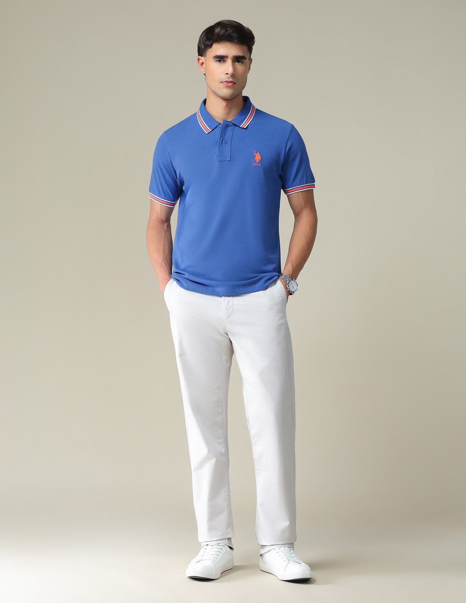 Tipped Collar Slim Fit Polo Shirt Blue - U.S. Polo Assn. India | Large