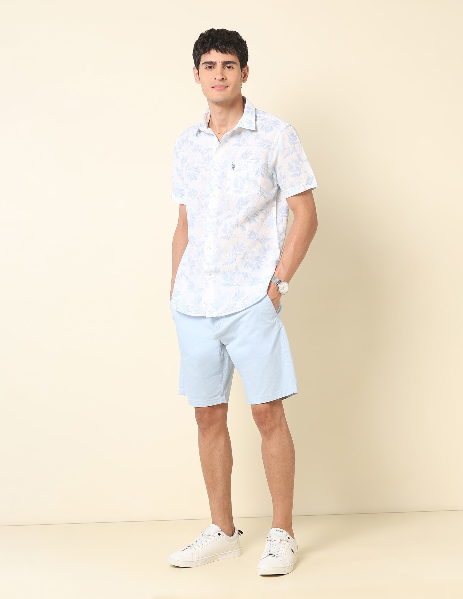 Tropical Printed Tailored Fit Shirt Light Blue - U.S. Polo Assn. India | Large