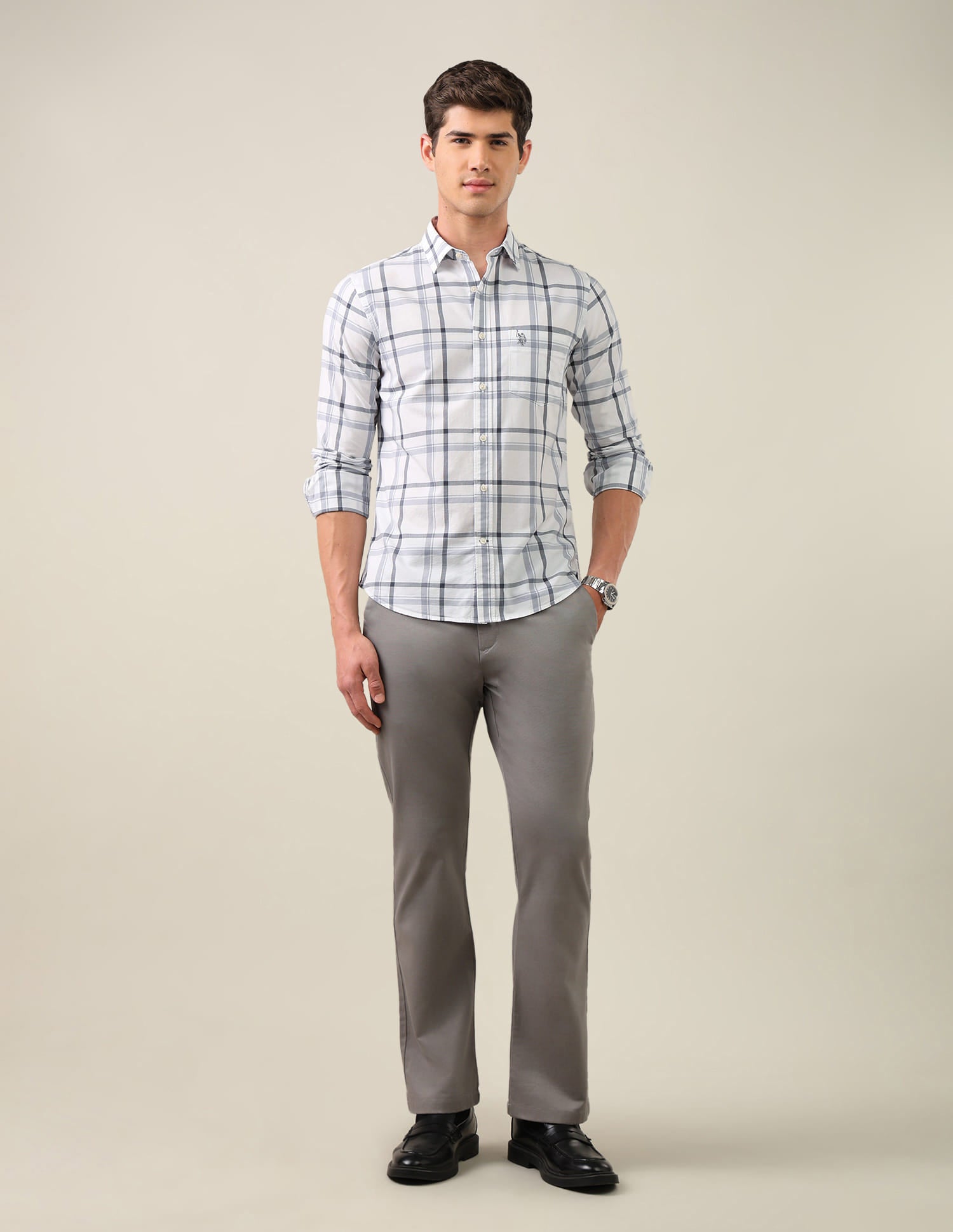 Grid Tattersall Checked Tailored Fit Shirt Grey - U.S. Polo Assn. India | Large