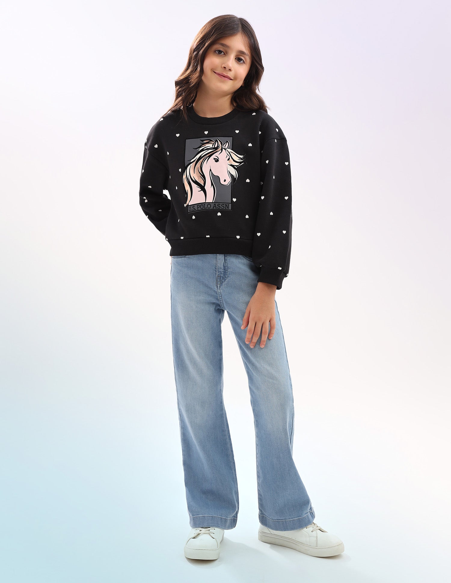 Girls Graphic Printed Regular Fit Sweatshirt Black - U.S. POLO ASSN. | Large