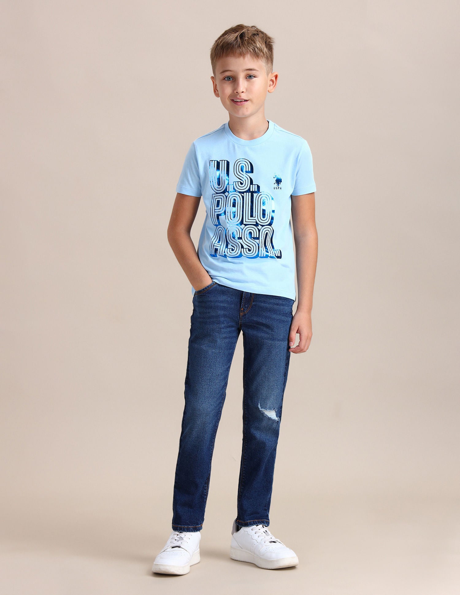 Boys Brand Print Regular Fit T-shirt Light Blue - U.S. POLO ASSN. | Large