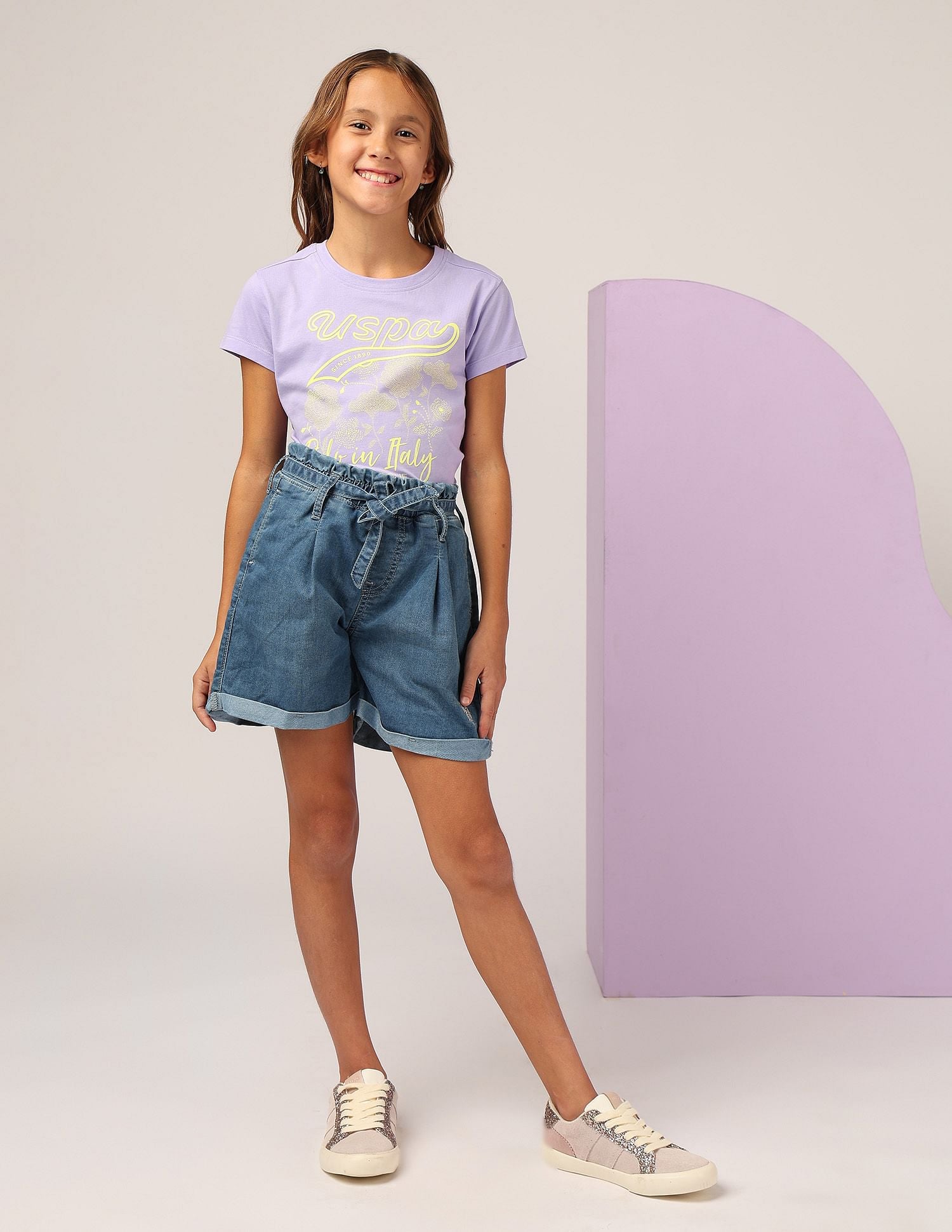 Girls Brand Printed Relaxed Fit T-Shirt Lavender - U.S. POLO ASSN. | Large