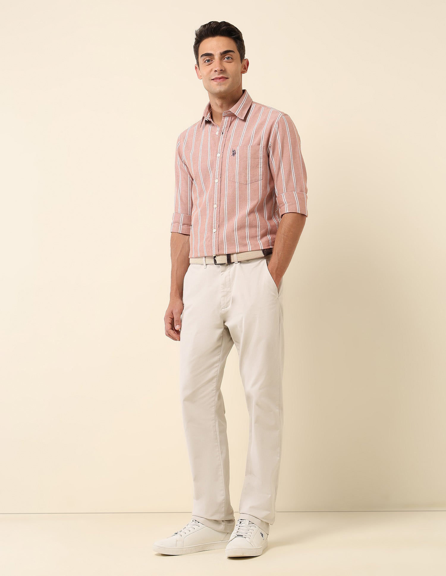Vertical Striped Pure Cotton Shirt Rust - U.S. Polo Assn. India | Large