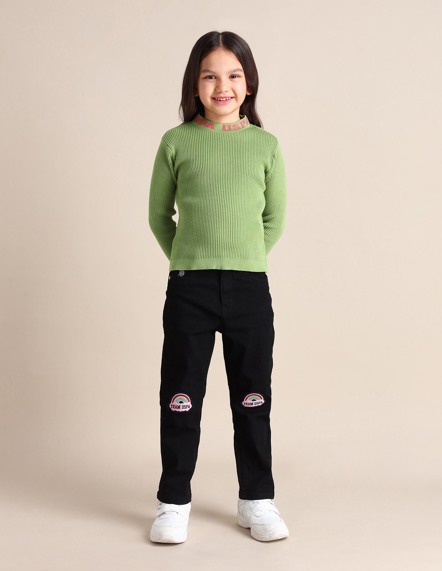 Girls Regular Fit Brand Printed Sweater Sage Green - U.S. POLO ASSN. | Large