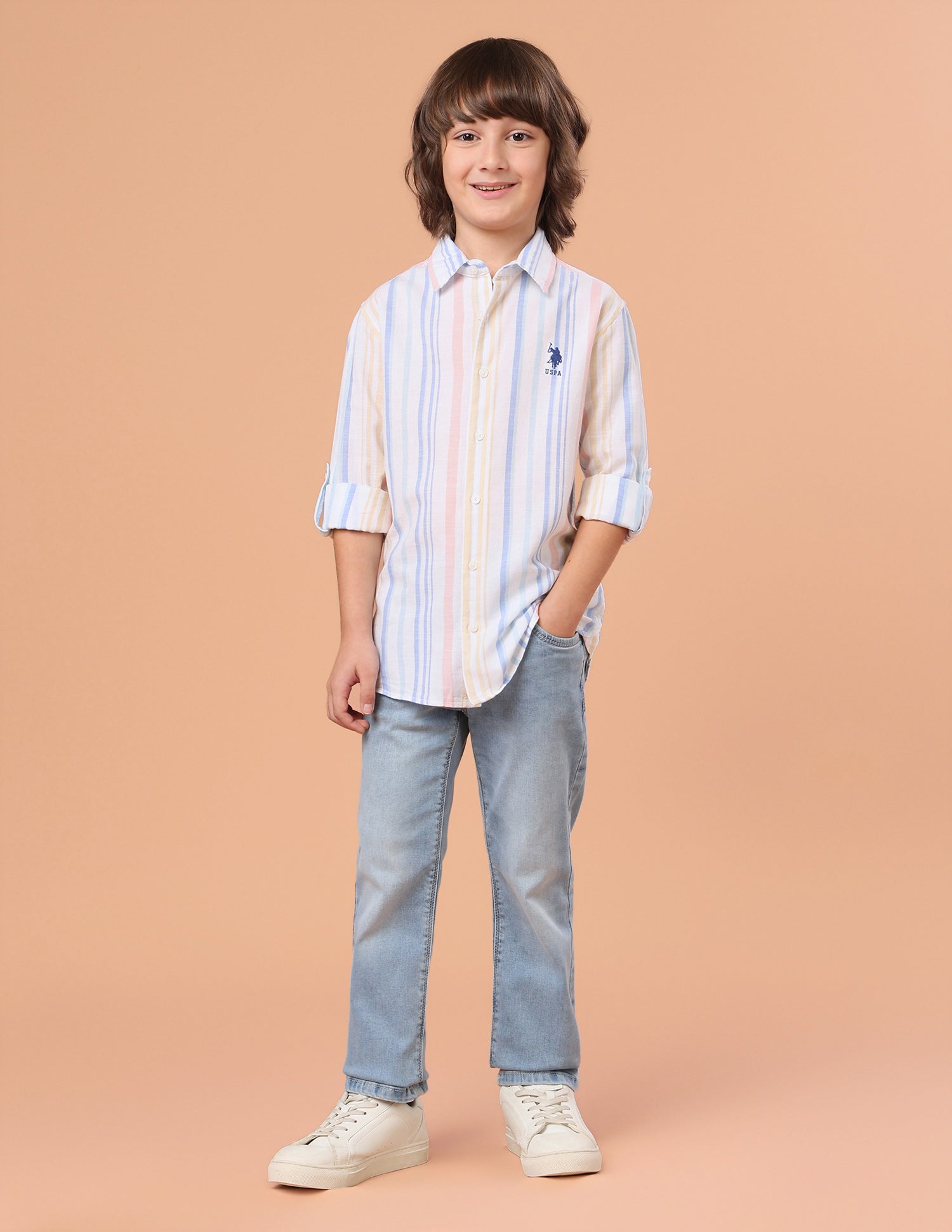 Vertical Striped Regular Fit Shirt White - U.S. Polo Assn. India | Large