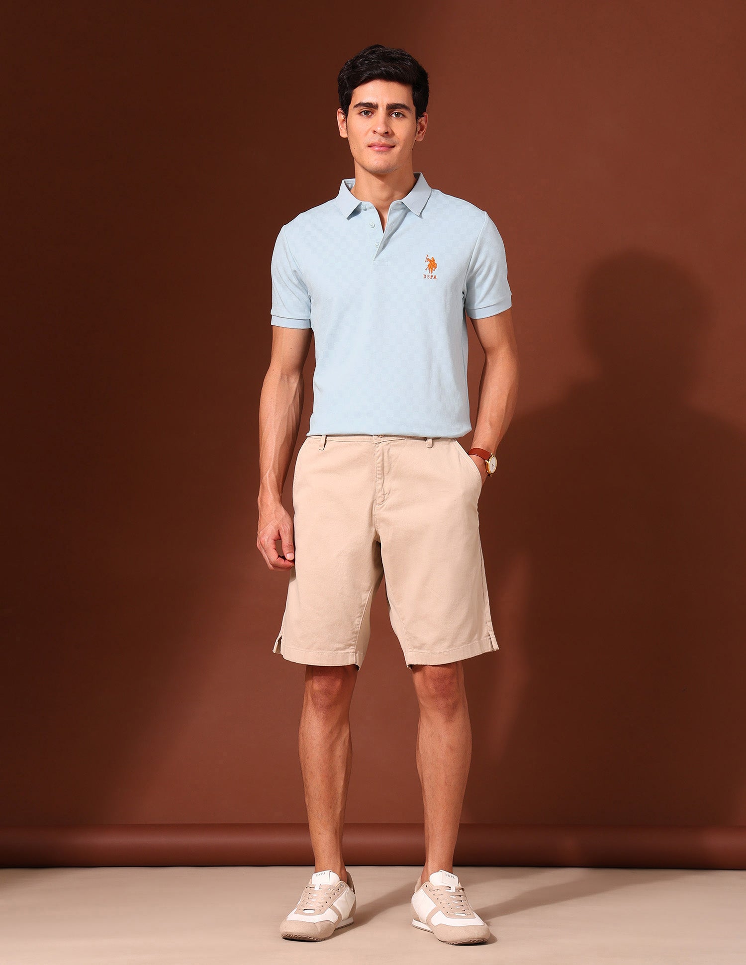 Textured Slim Fit Work and Wander Polo Shirt Light Blue - U.S. Polo Assn. India | Large