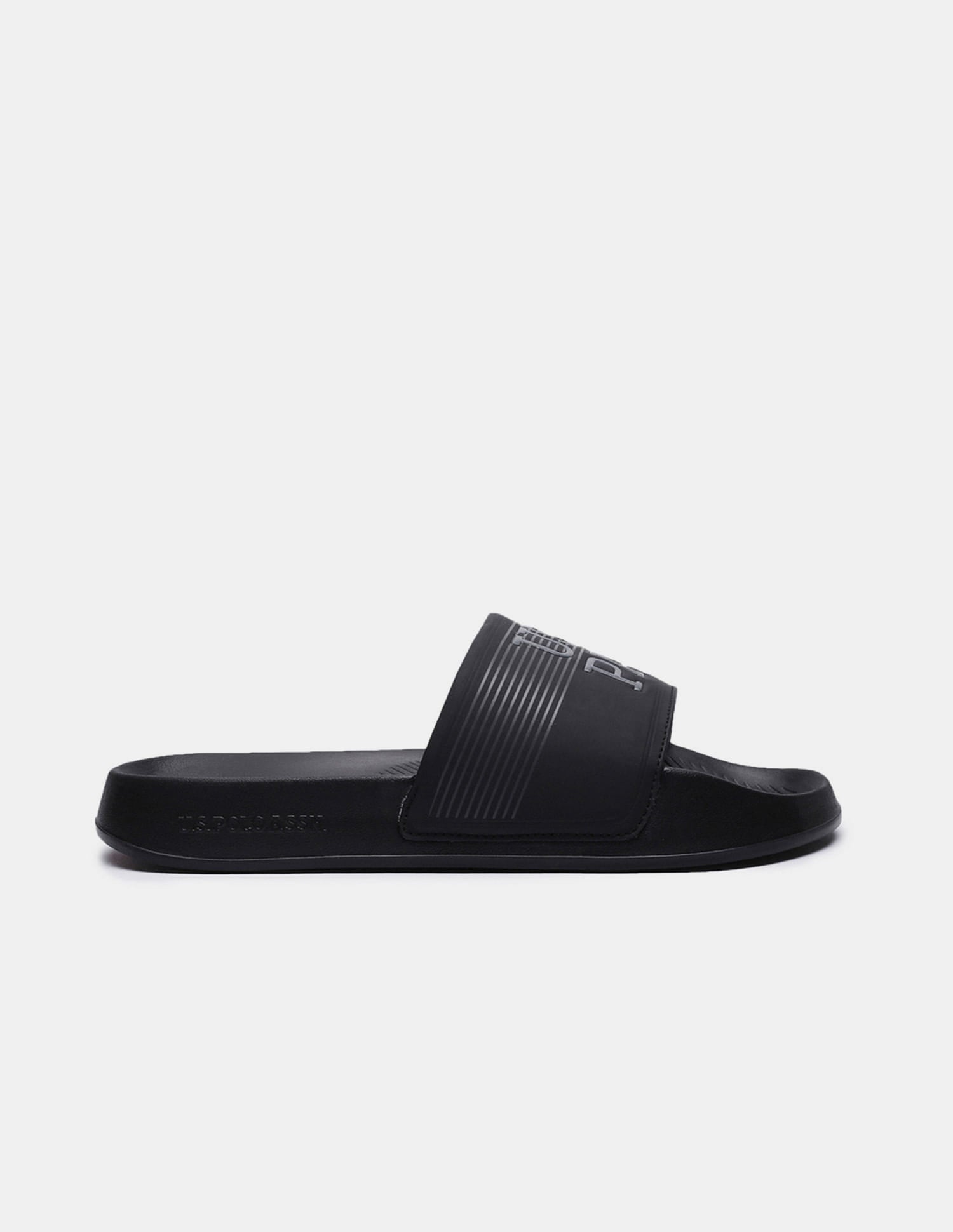 Men Striped Artax 2.0 Blk Sliders Black - U.S. Polo Assn. India | Large