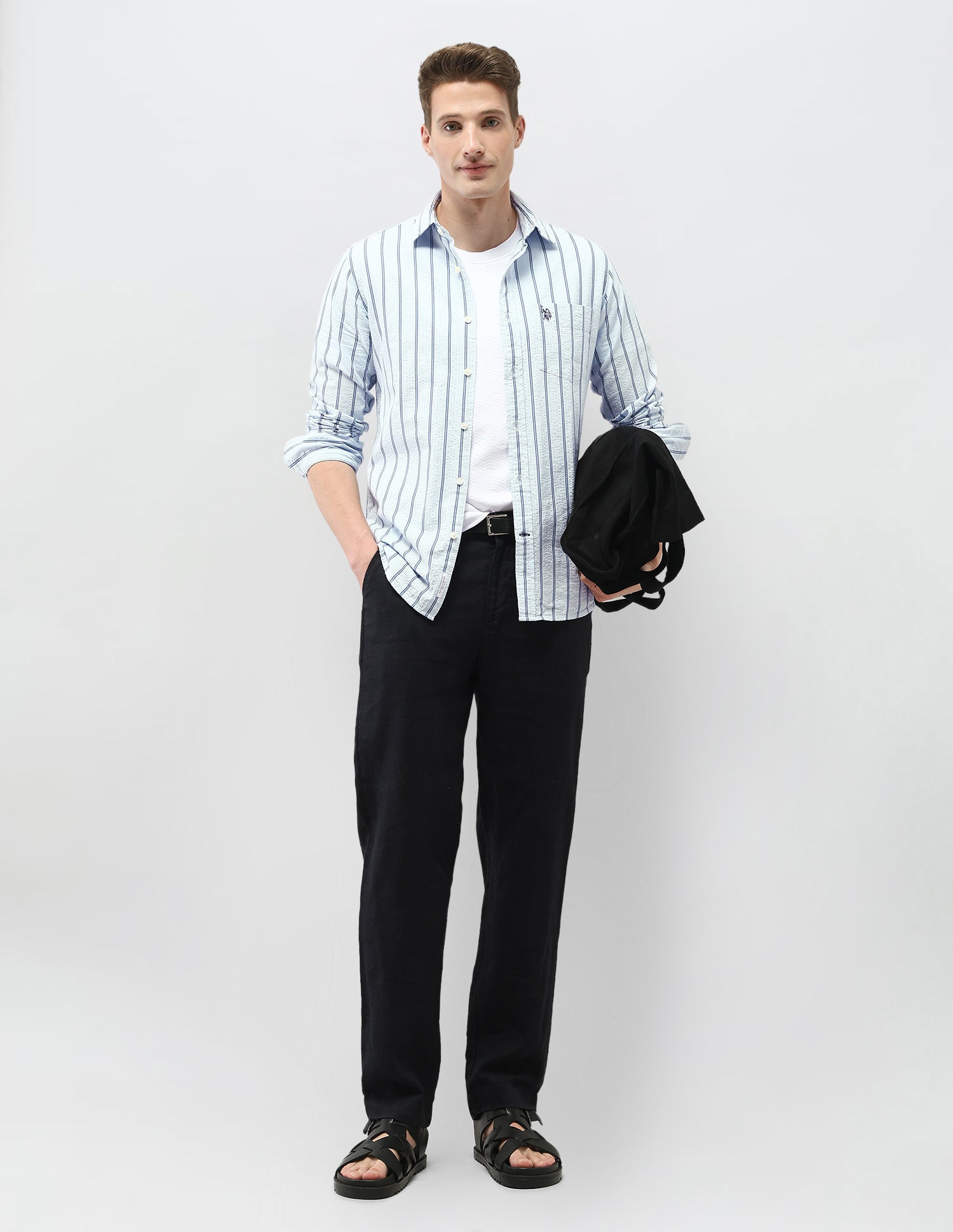 Vertical Striped Tailored Fit Shirt Light Blue - U.S. Polo Assn. India | Large
